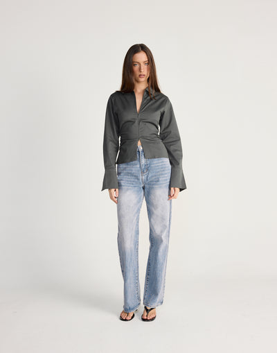 Libra Top (Slate) - CHARCOAL EXCLUSIVE - Double zip long sleeve top - Women's Top - Charcoal Clothing