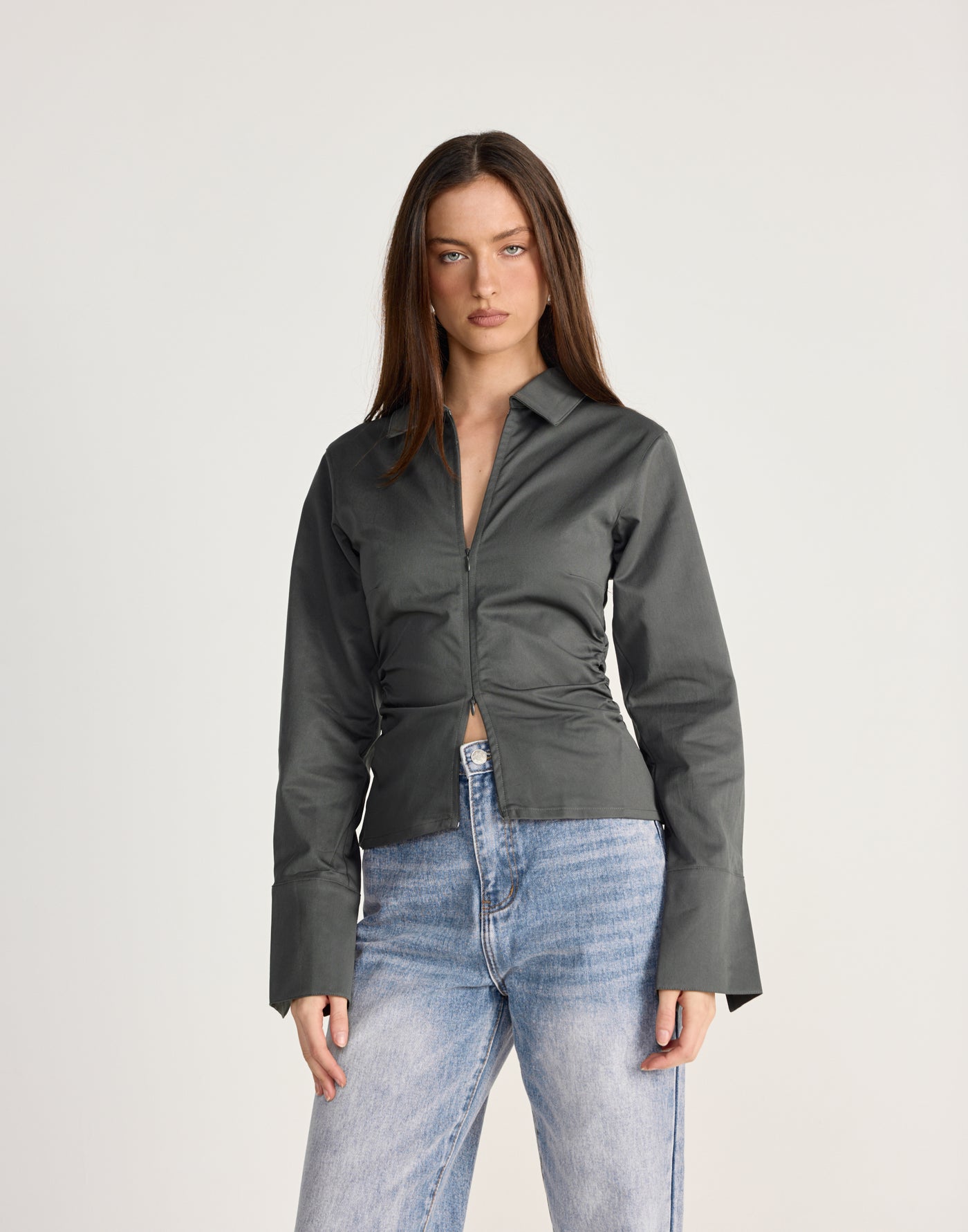 Libra Top (Slate) - CHARCOAL EXCLUSIVE - Double zip long sleeve top - Women's Top - Charcoal Clothing