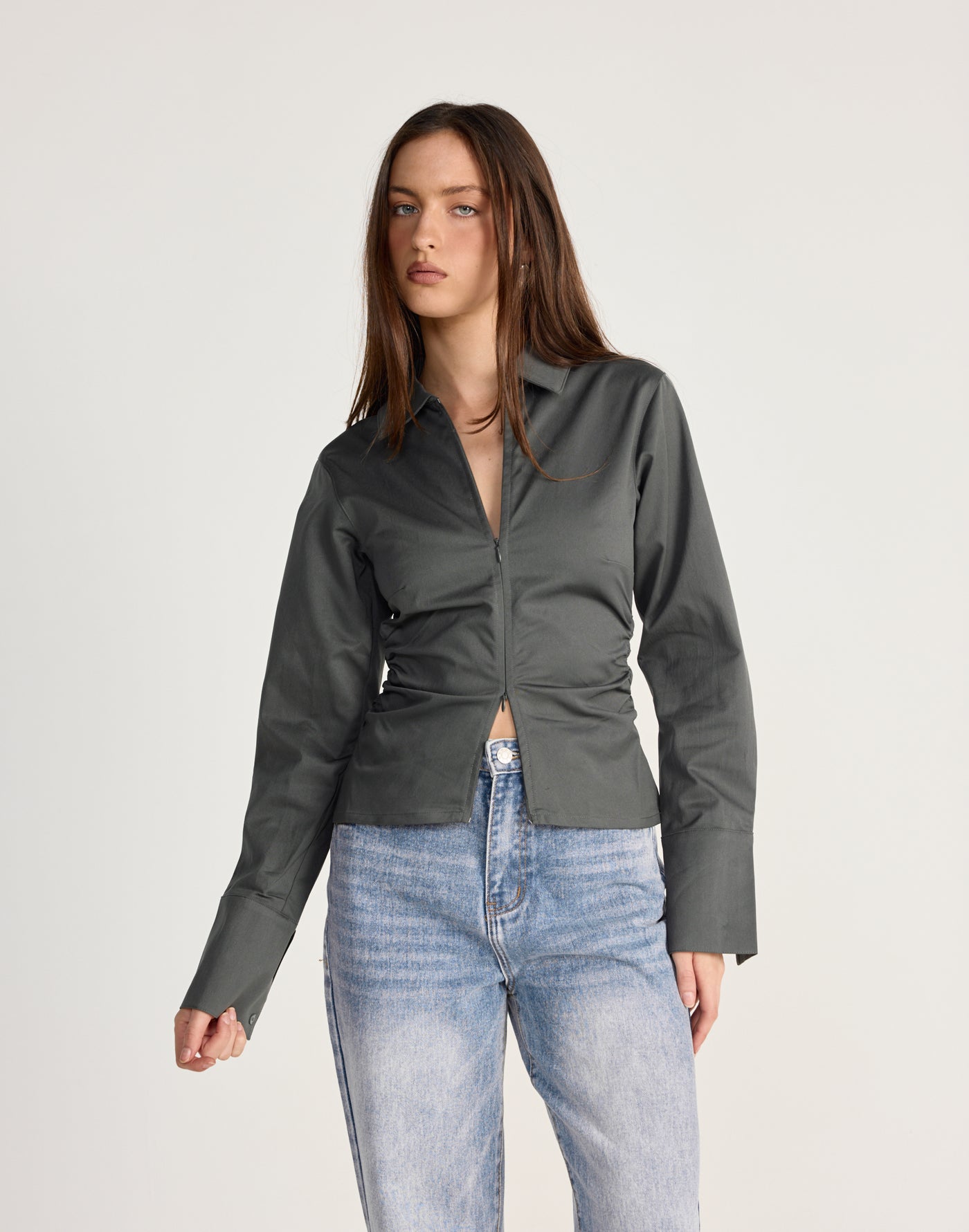 Libra Top (Slate) - CHARCOAL EXCLUSIVE - Double zip long sleeve top - Women's Top - Charcoal Clothing