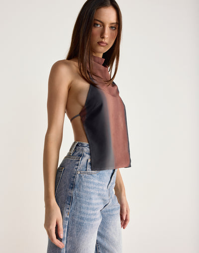 Soirée Top (Bittersweet) - CHARCOAL EXCLUSIVE - High neckline top with adjustable back tie - Women's Top - Charcoal Clothing