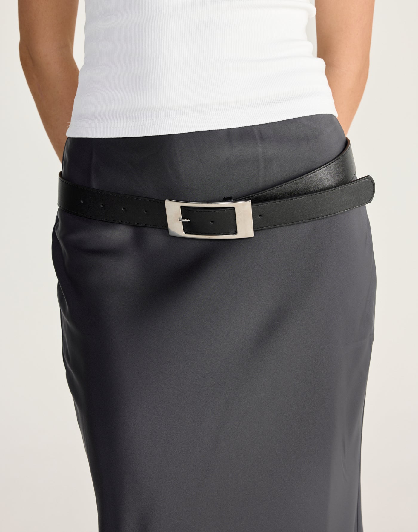 Carina Belt (Black/Silver) - CHARCOAL EXCLUSIVE - silver buckle black belt - Women's Accessories - Charcoal Clothing