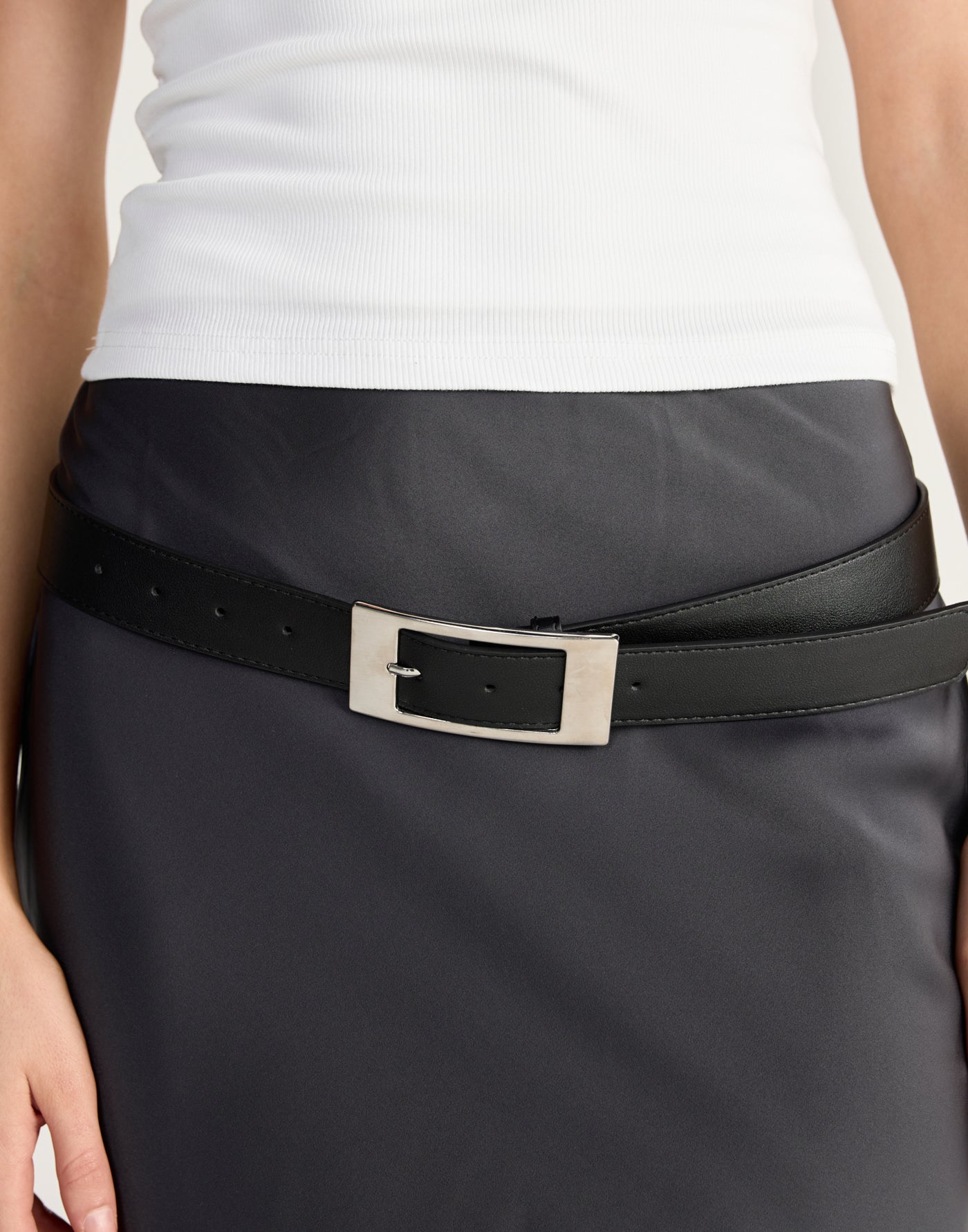 Carina Belt (Black/Silver) - CHARCOAL EXCLUSIVE - silver buckle black belt - Women's Accessories - Charcoal Clothing