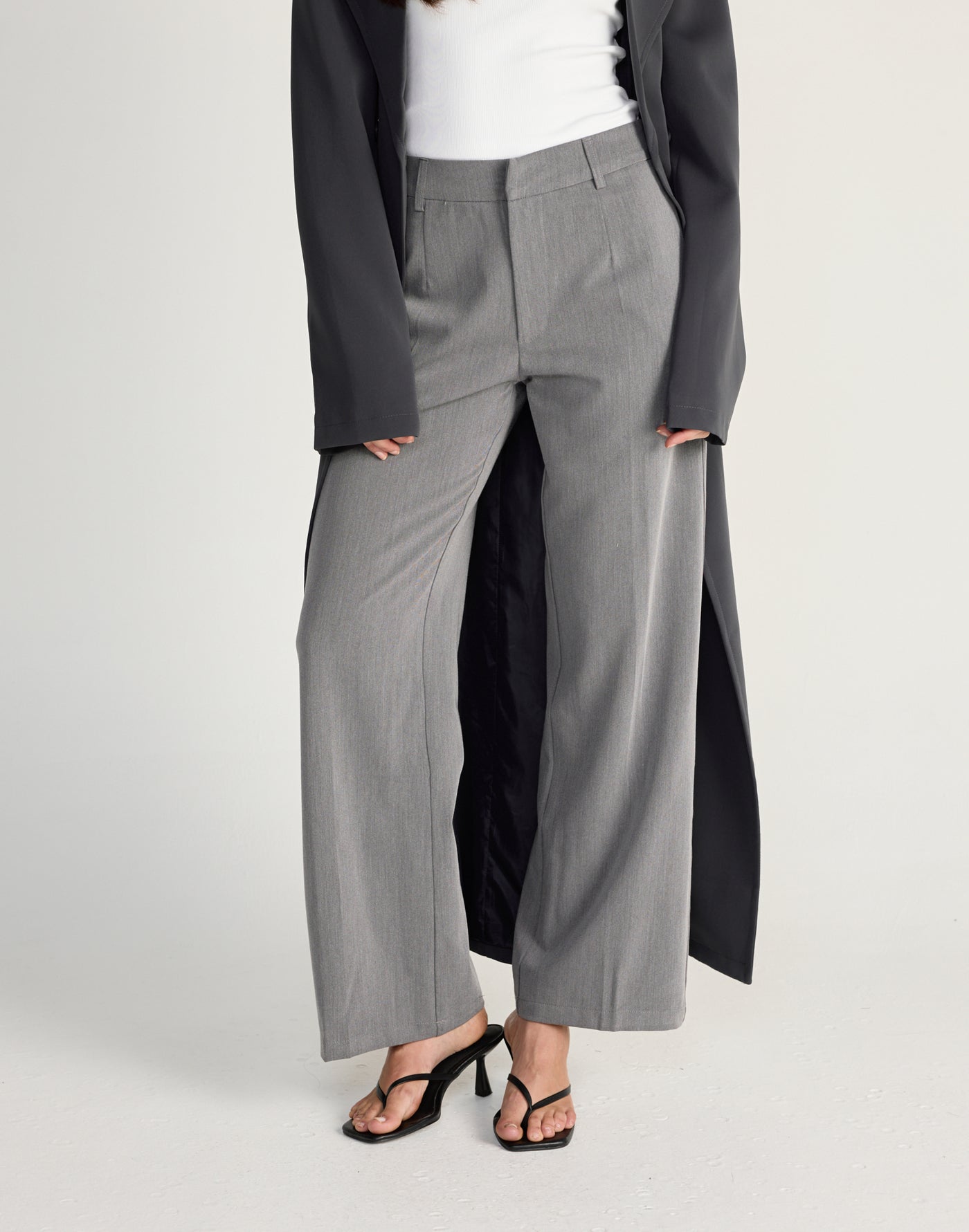 Alayna Pants (Grey) | CHARCOAL Exclusive - Low to mid rise business pants, loose fitting - Women's Pants - Charcoal Clothing