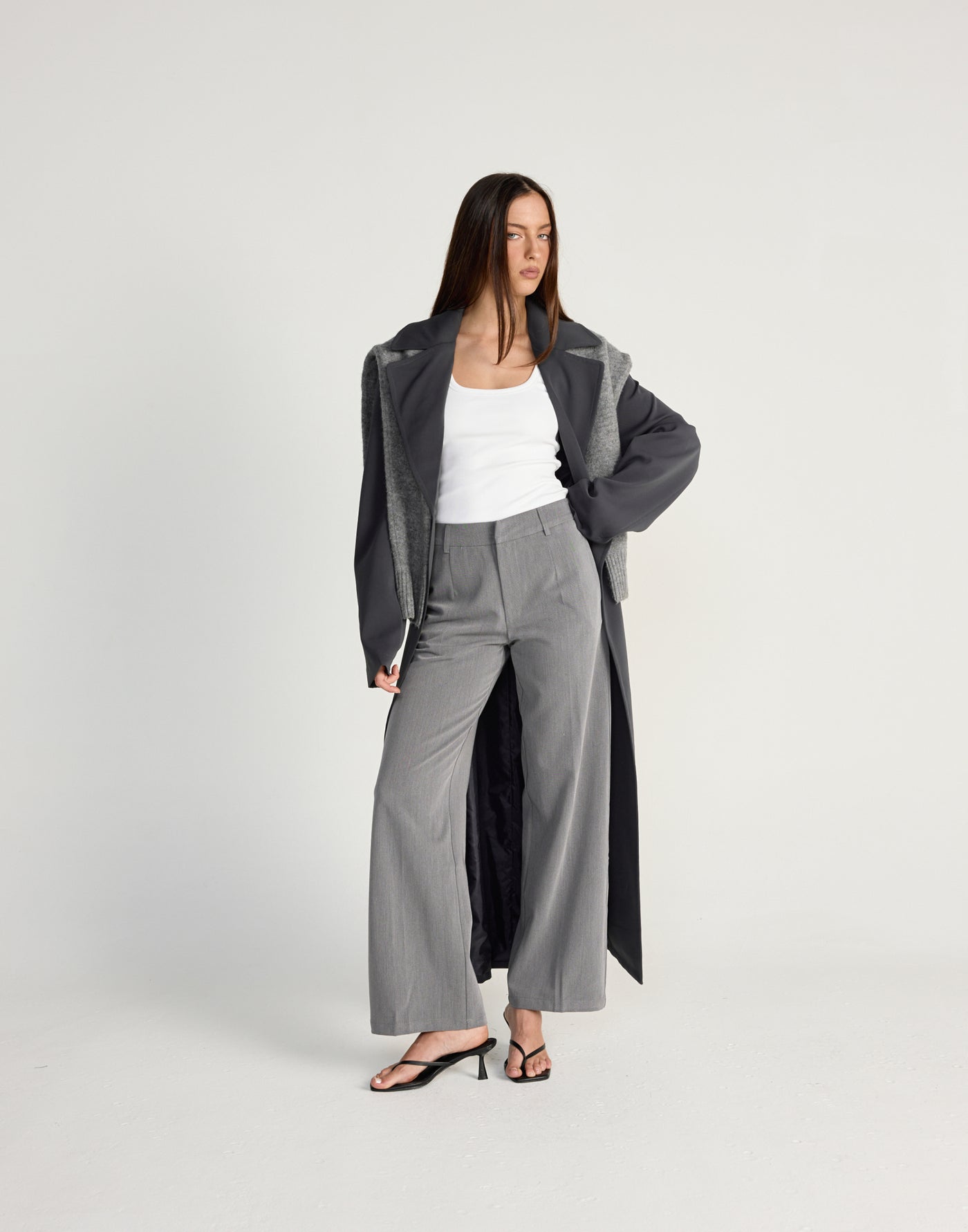 Alayna Pants (Grey) | CHARCOAL Exclusive - Low to mid rise business pants, loose fitting - Women's Pants - Charcoal Clothing