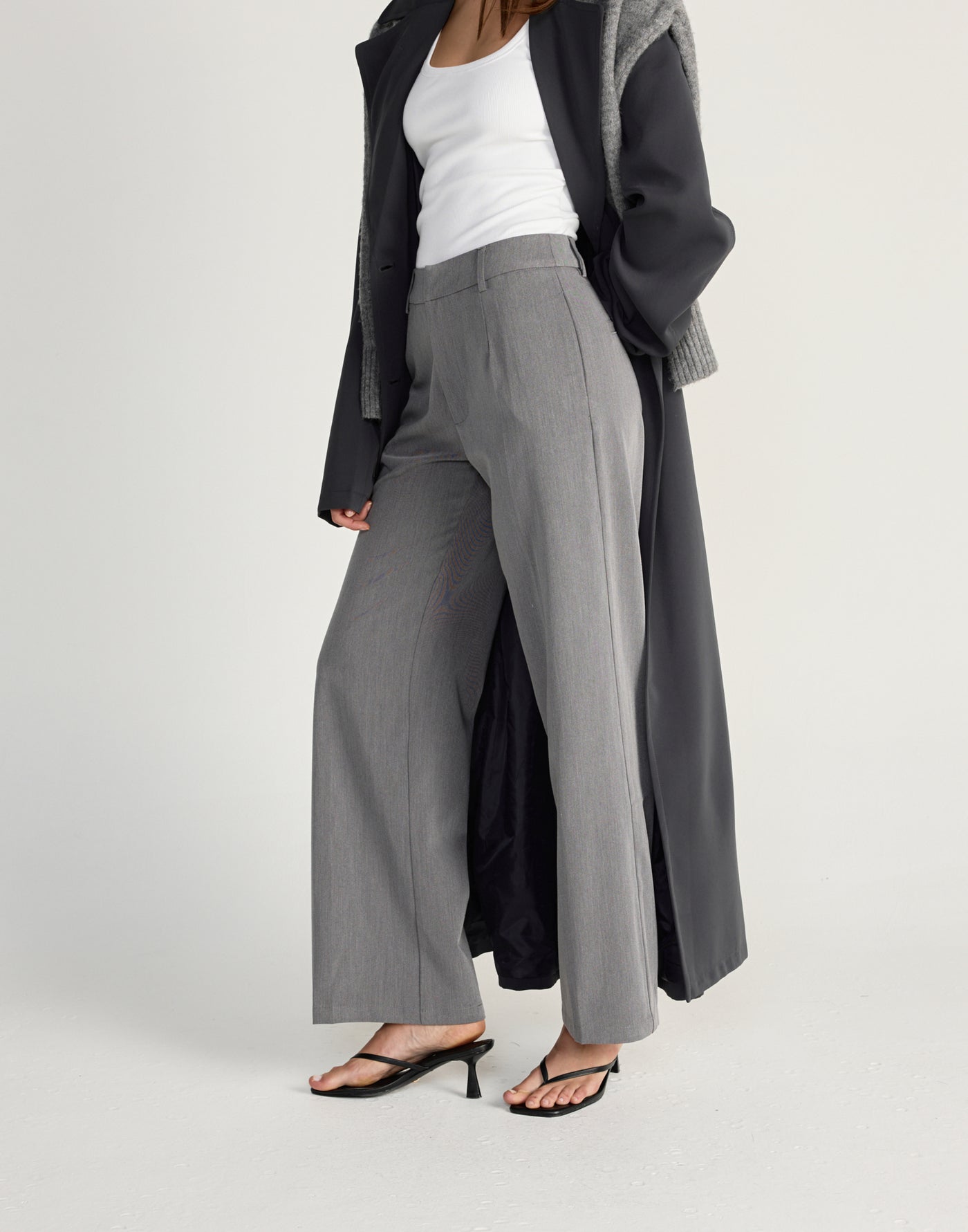 Alayna Pants (Grey) | CHARCOAL Exclusive - Low to mid rise business pants, loose fitting - Women's Pants - Charcoal Clothing
