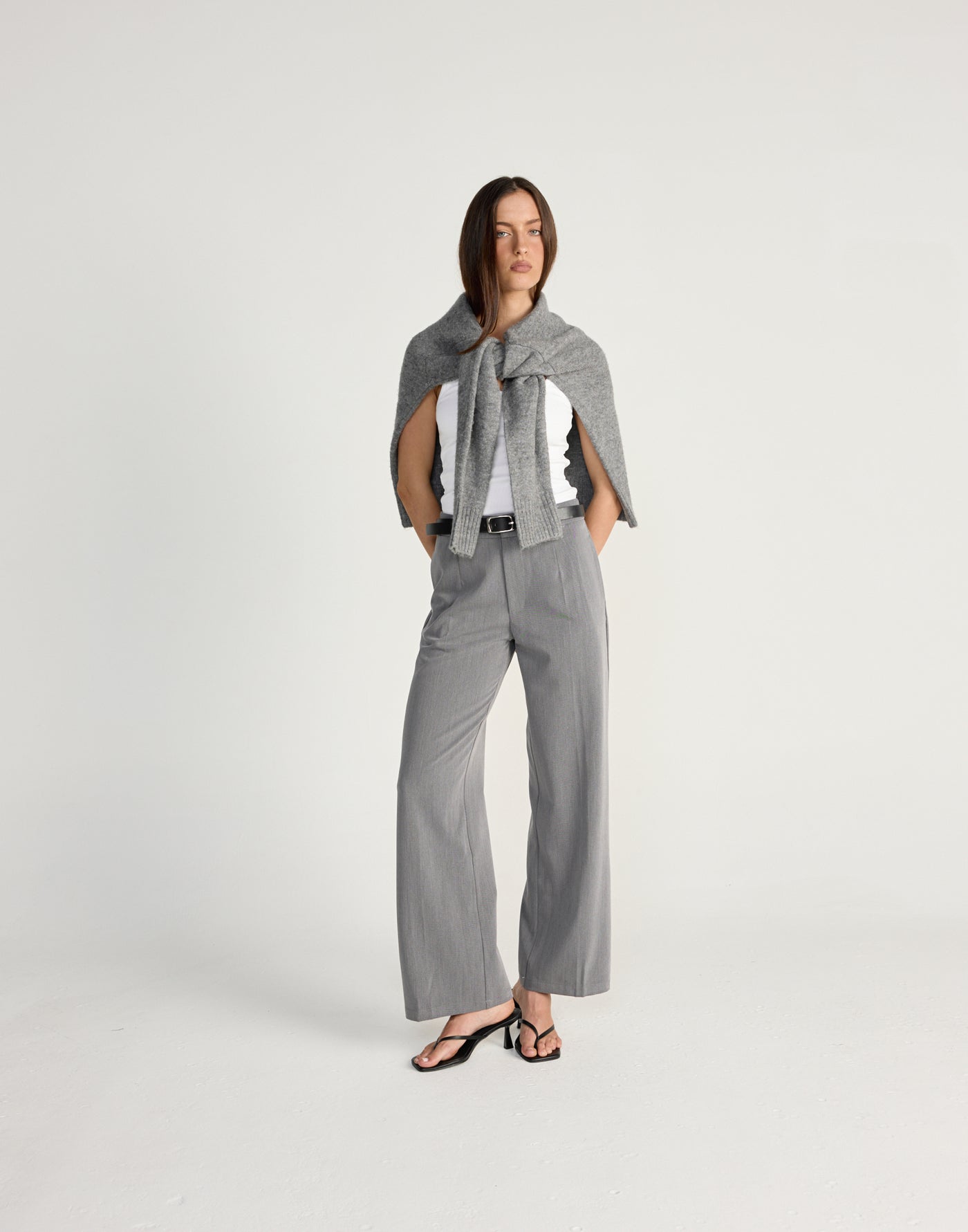 Alayna Pants (Grey) | CHARCOAL Exclusive - Low to mid rise business pants, loose fitting - Women's Pants - Charcoal Clothing