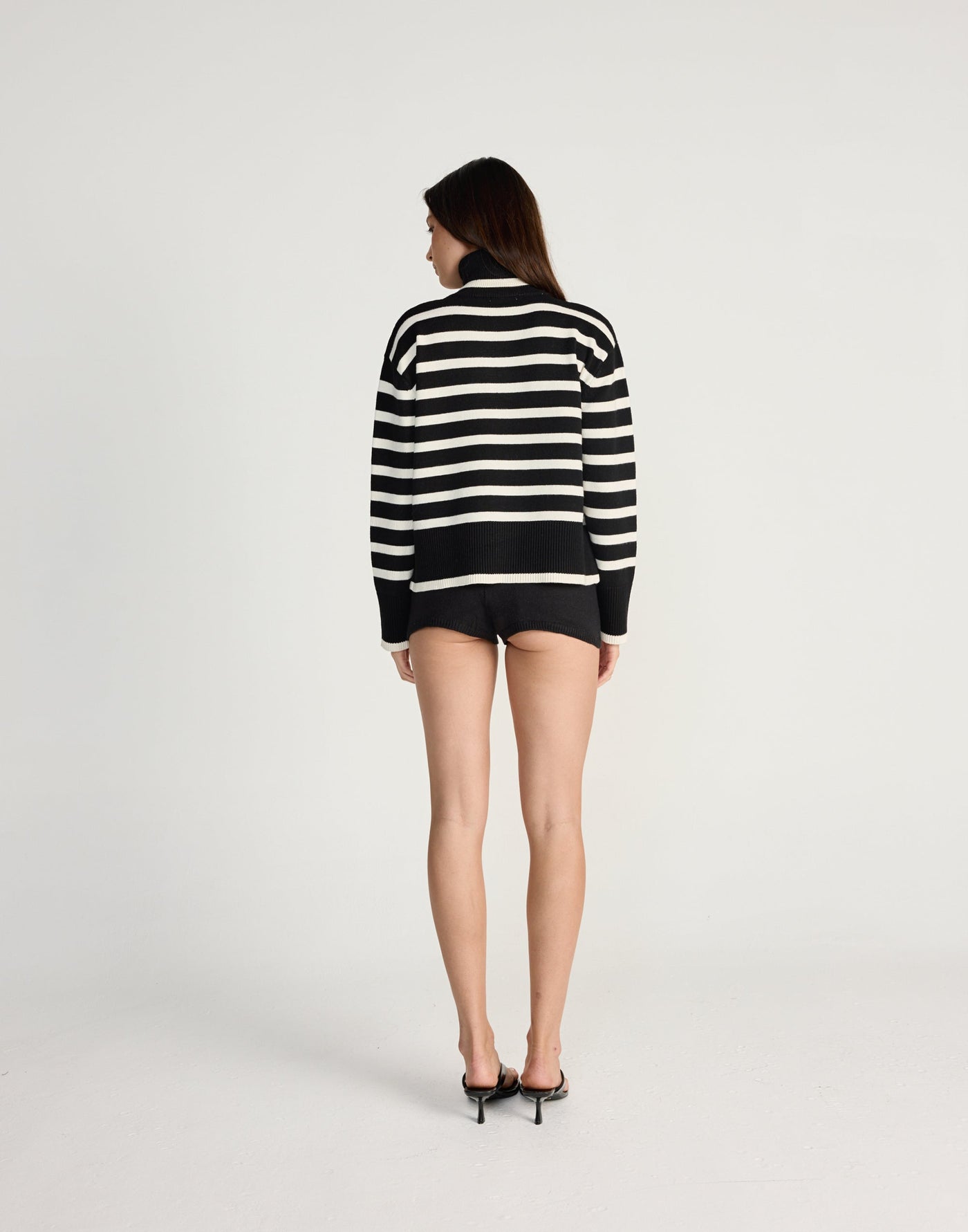 Dixie Jumper (Black/Cream) - CHARCOAL EXCLUSIVE - Fold-over turtleneck striped design jumper - Women's Outerwear - Charcoal Clothing