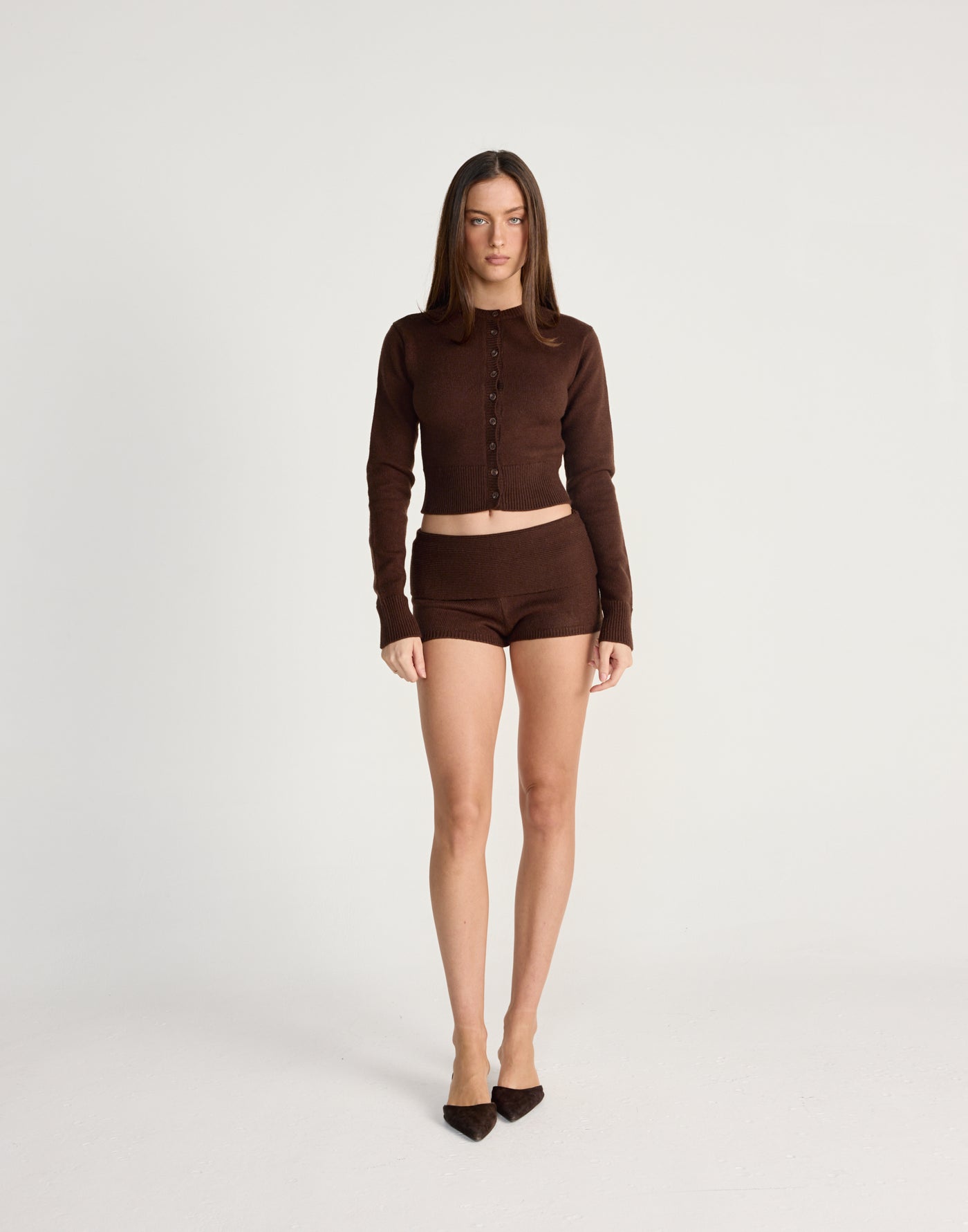 Fireside Top (Chocolate) - CHARCOAL EXCLUSIVE - Knit long sleeve top with button closure - Women's Top - Charcoal Clothing