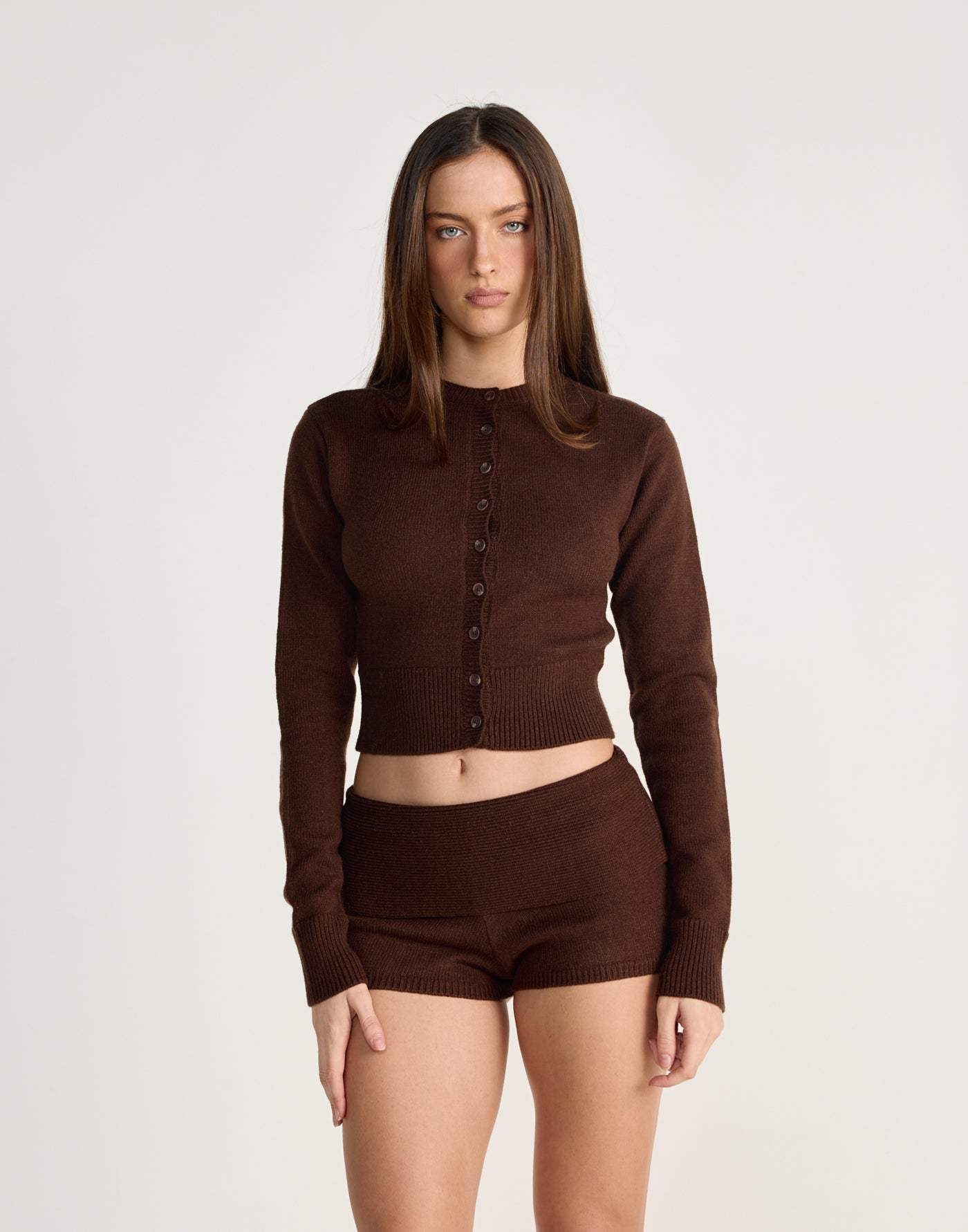 Fireside Top (Chocolate) - CHARCOAL EXCLUSIVE - Knit long sleeve top with button closure - Women's Top - Charcoal Clothing