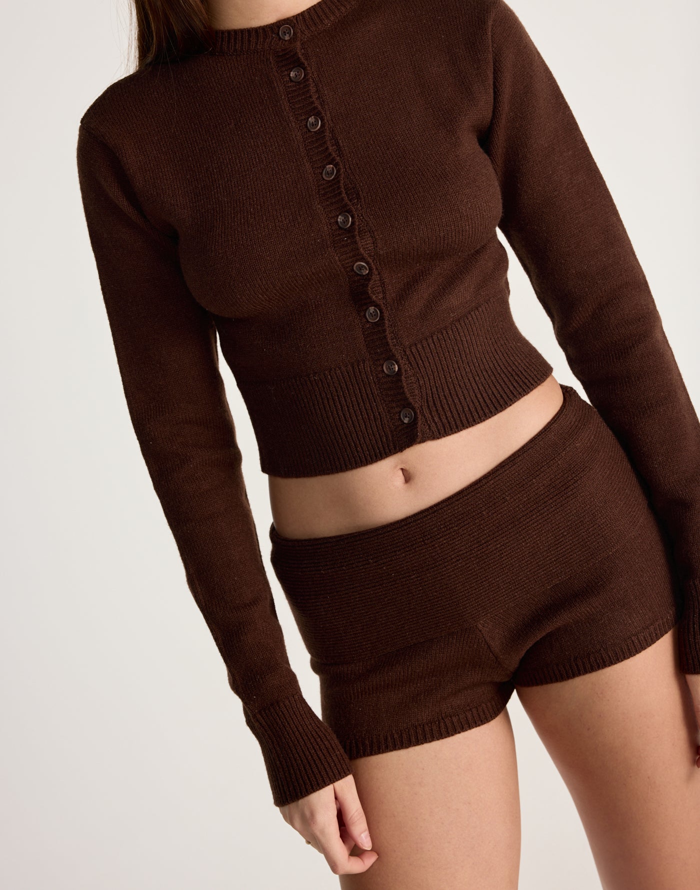 Fireside Top (Chocolate) - CHARCOAL EXCLUSIVE - Knit long sleeve top with button closure - Women's Top - Charcoal Clothing