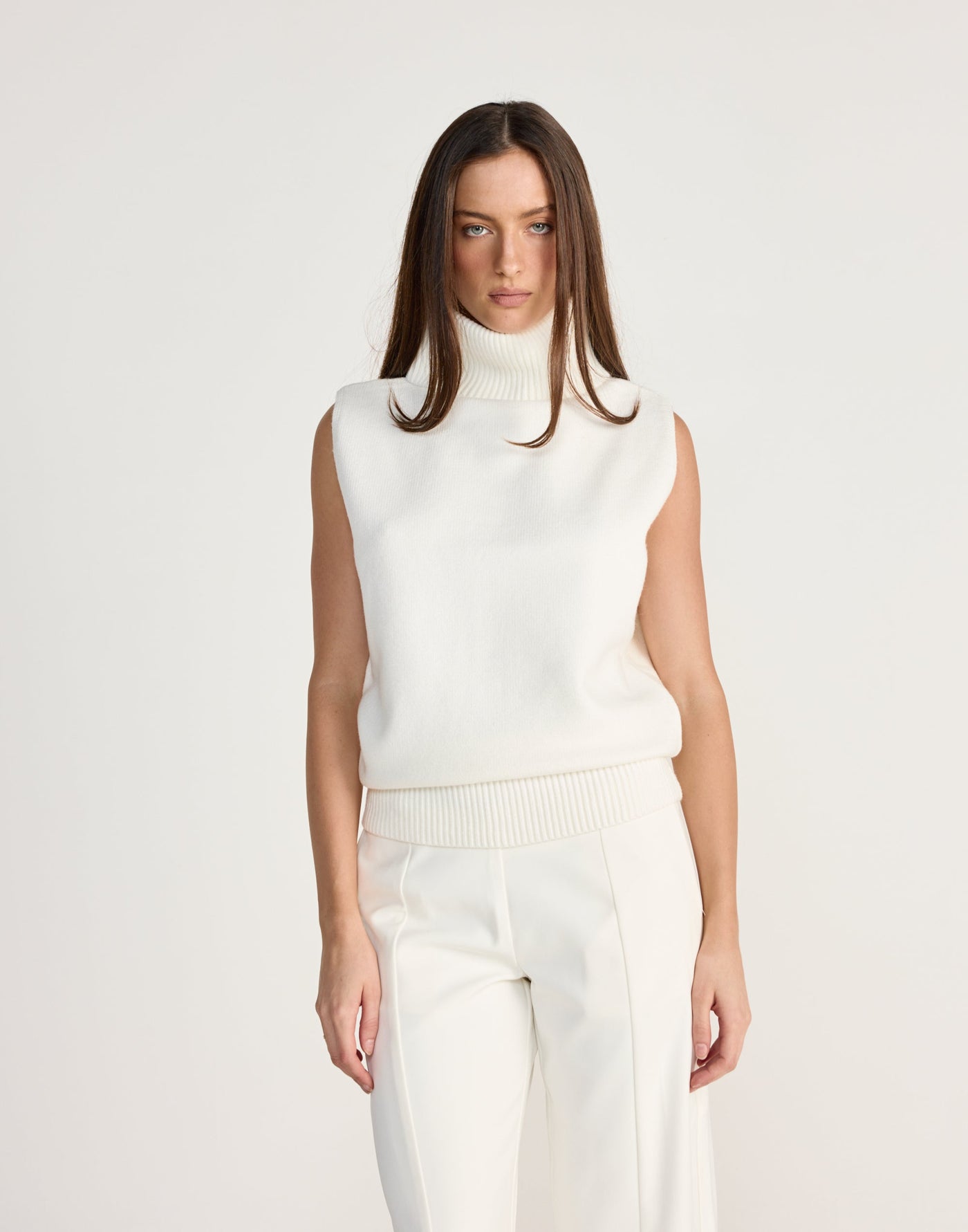 August Vest (Off White) - CHARCOAL EXCLUSIVE - Vest style turtleneck knit top - Women's Outerwear - Charcoal Clothing