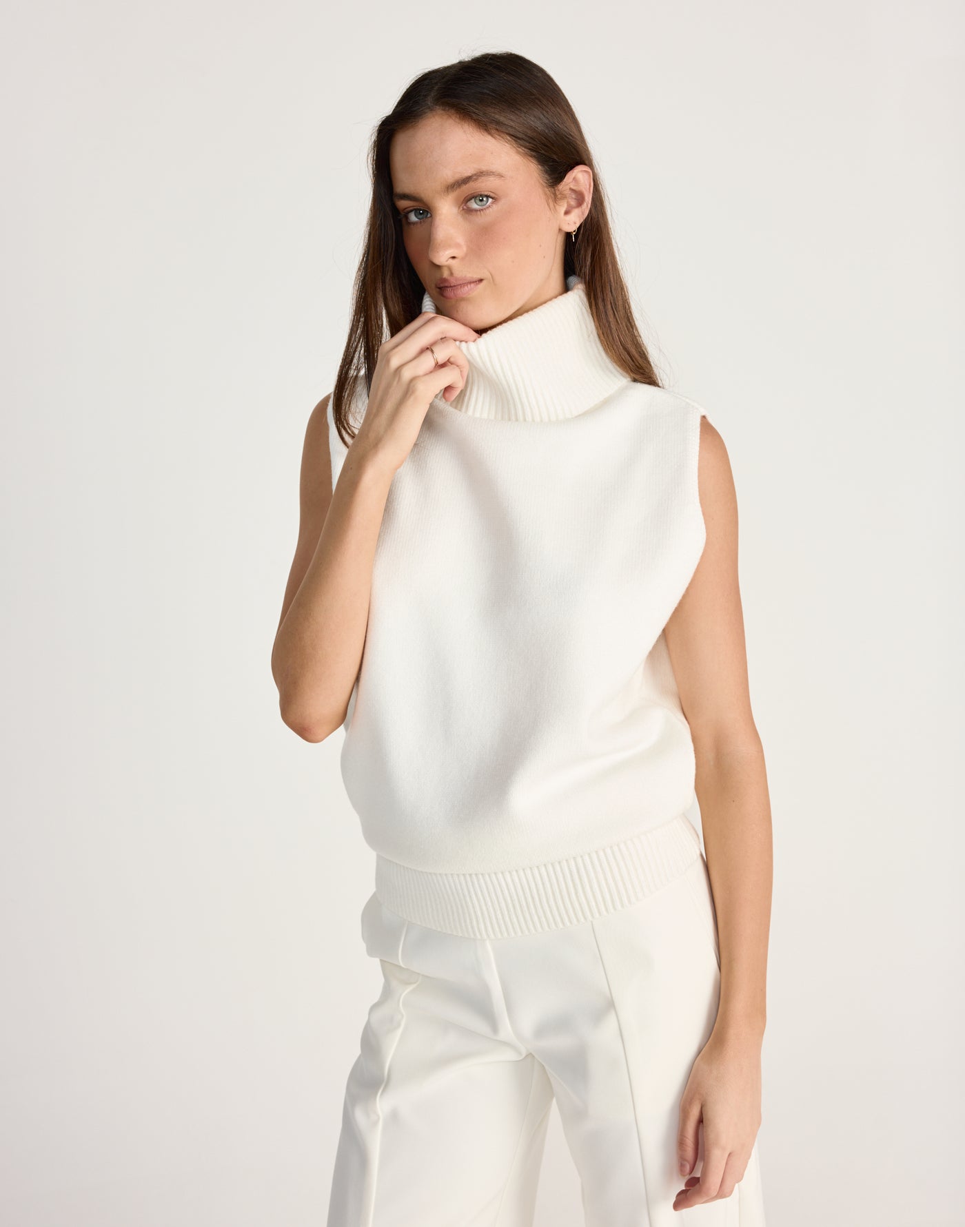 August Vest (Off White) - CHARCOAL EXCLUSIVE - Vest style turtleneck knit top - Women's Outerwear - Charcoal Clothing