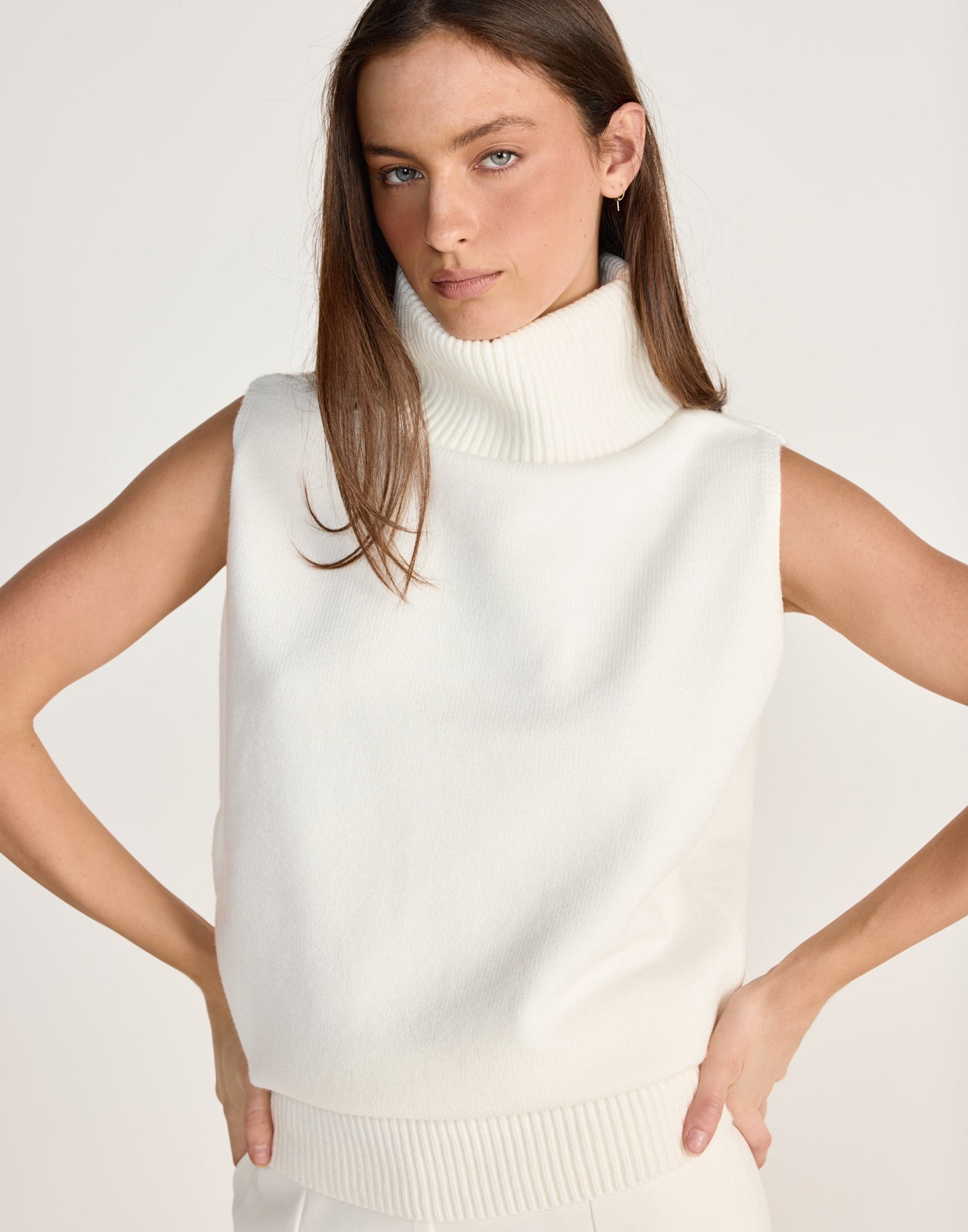 August Vest (Off White) - CHARCOAL EXCLUSIVE - Vest style turtleneck knit top - Women's Outerwear - Charcoal Clothing