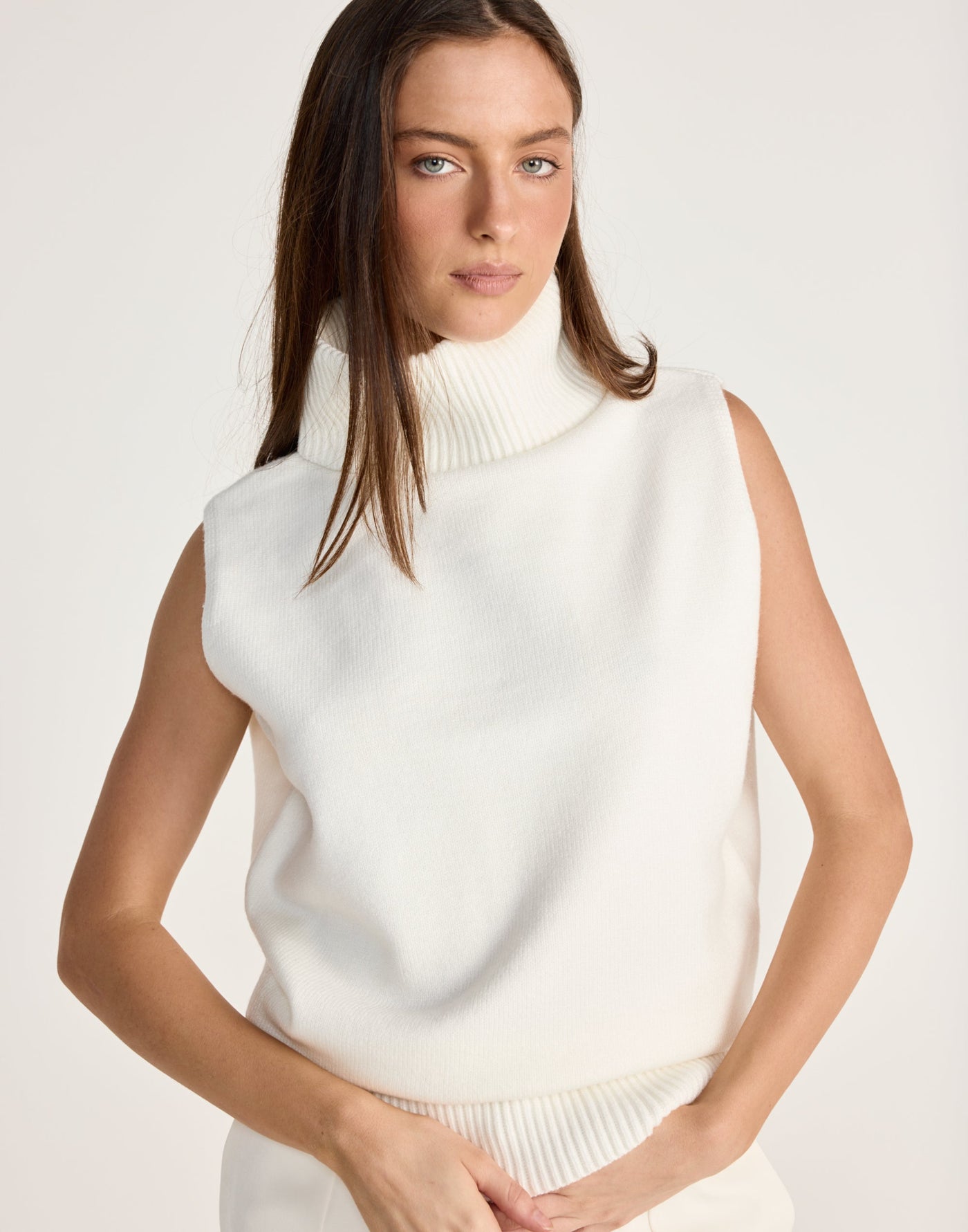 August Vest (Off White) - CHARCOAL EXCLUSIVE - Vest style turtleneck knit top - Women's Outerwear - Charcoal Clothing