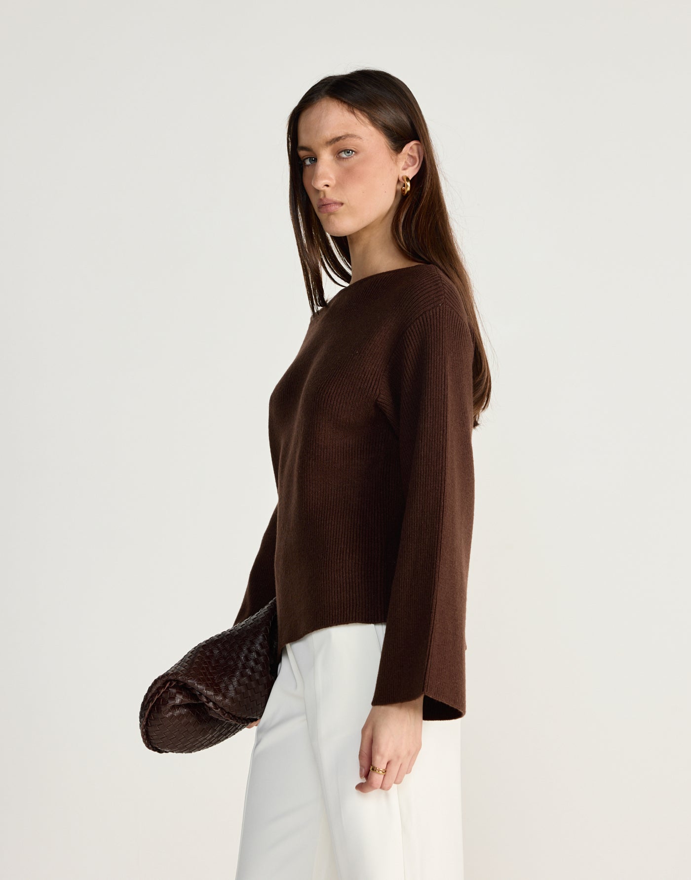 Kane Jumper (Chocolate) - CHARCOAL EXCLUSIVE - Off the shoulder knit jumper - Women's Outerwear - Charcoal Clothing