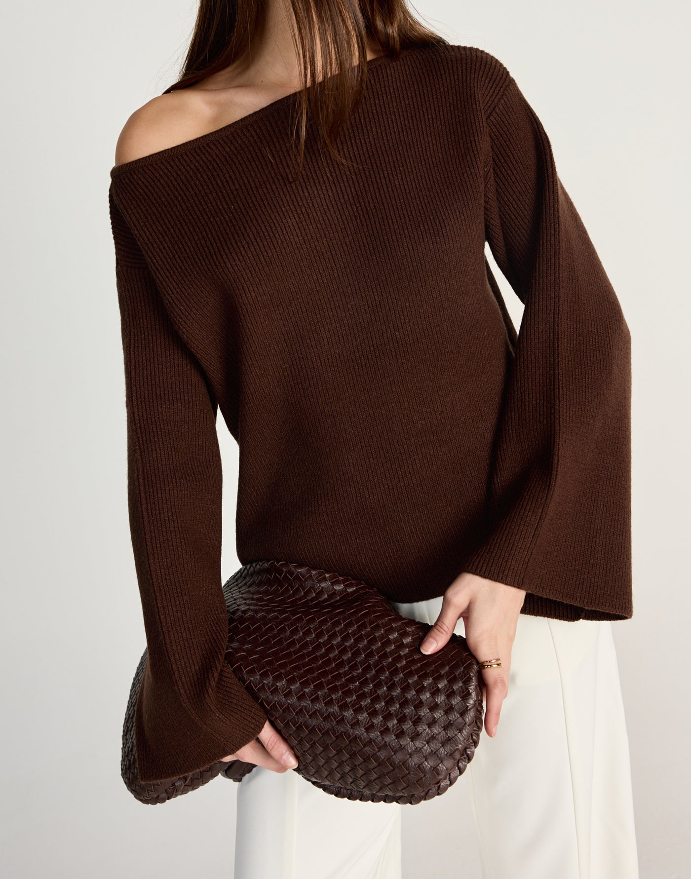 Kane Jumper (Chocolate) - CHARCOAL EXCLUSIVE - Off the shoulder knit jumper - Women's Outerwear - Charcoal Clothing