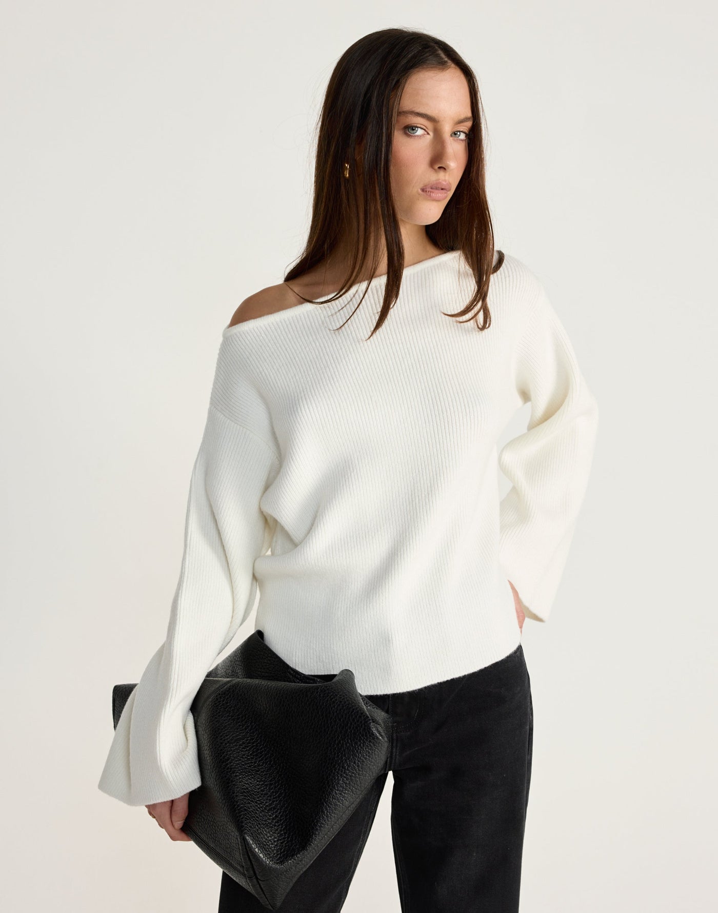 Kane Jumper (Off White) - CHARCOAL EXCLUSIVE - Off the shoulder knit jumper - Women's Outerwear - Charcoal Clothing