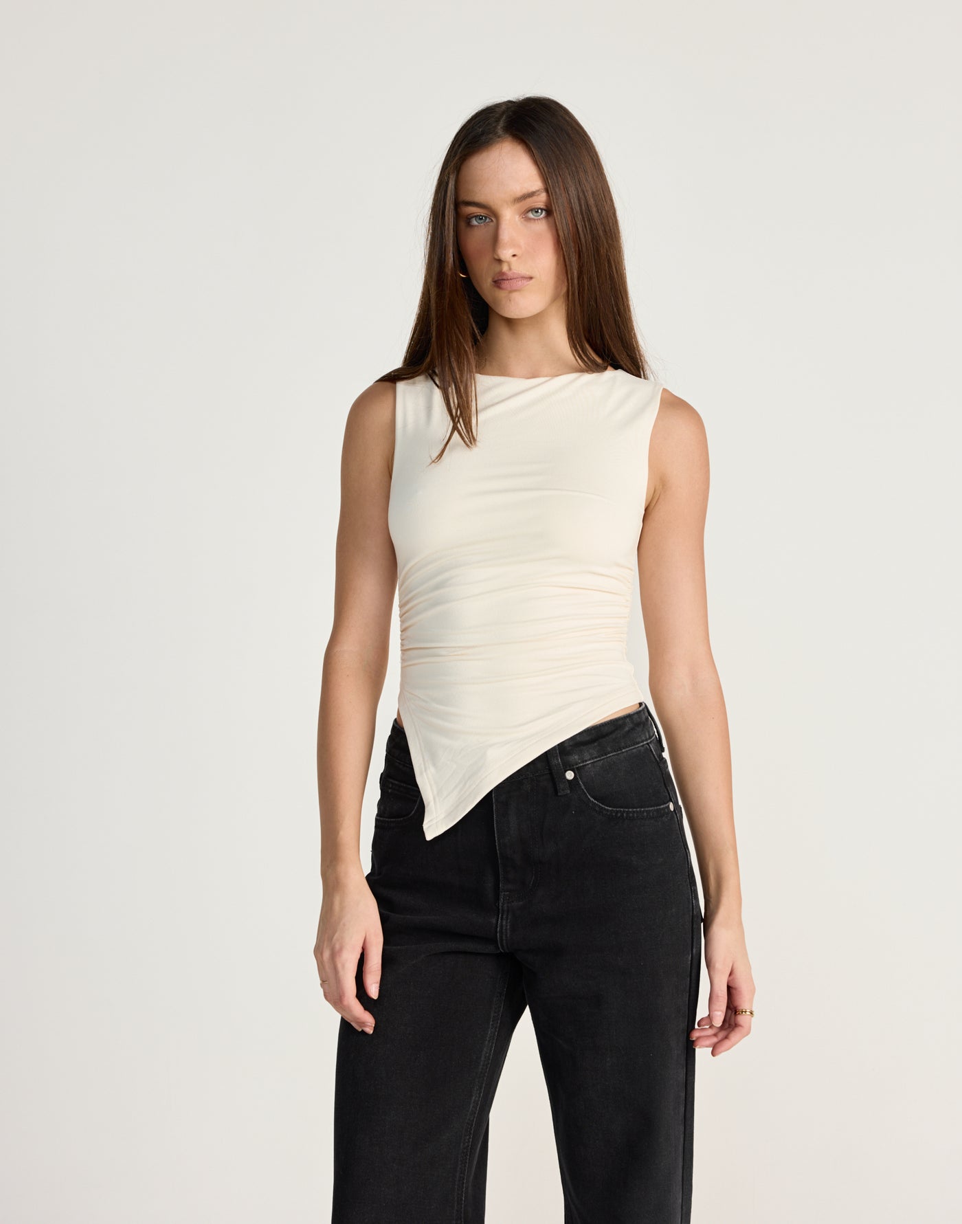 Harvest Top (Oat) - CHARCOAL EXCLUSIVE - Sleeveless tank style top with asymmetrical hemline - Women's Top - Charcoal Clothing