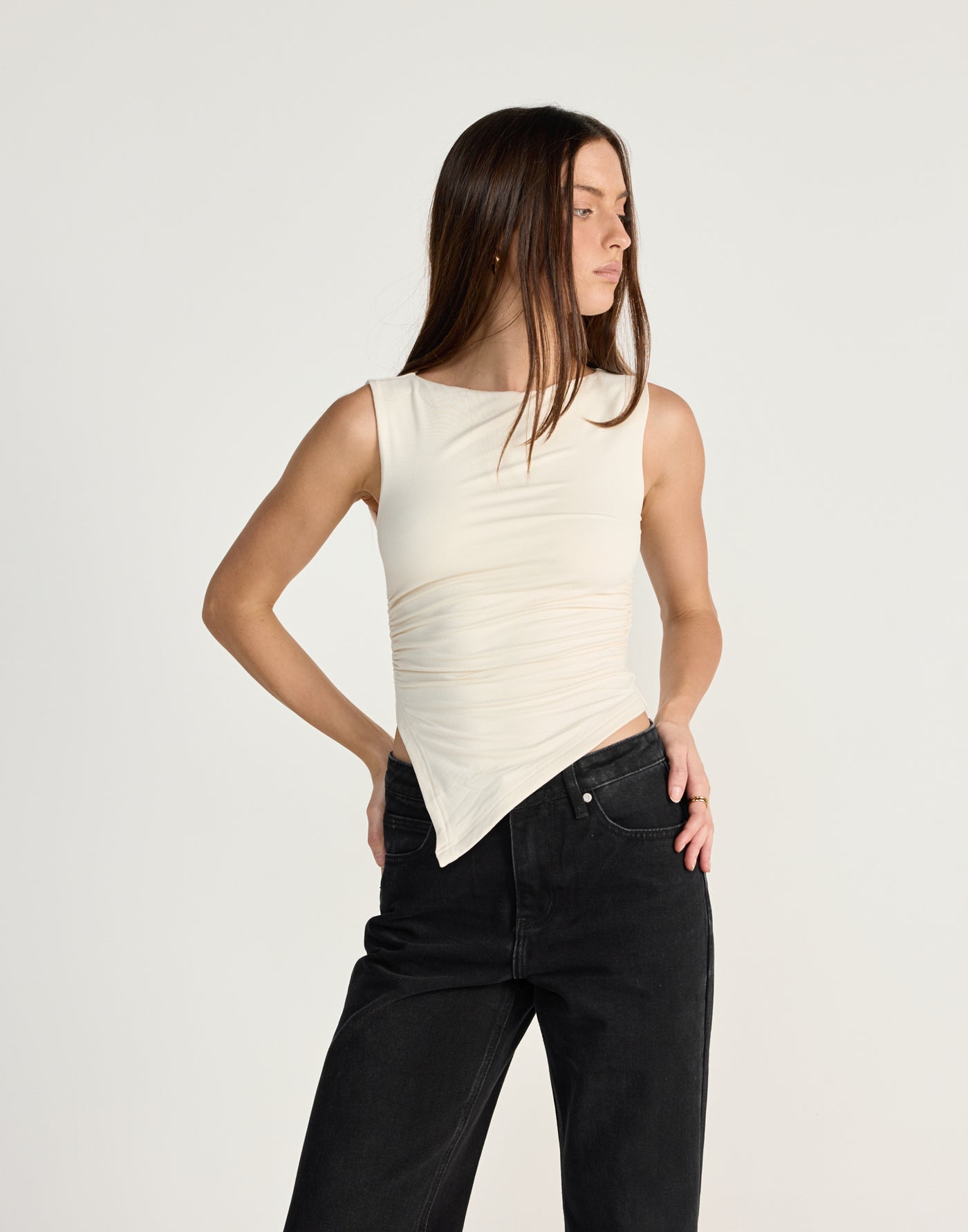 Harvest Top (Oat) - CHARCOAL EXCLUSIVE - Sleeveless tank style top with asymmetrical hemline - Women's Top - Charcoal Clothing