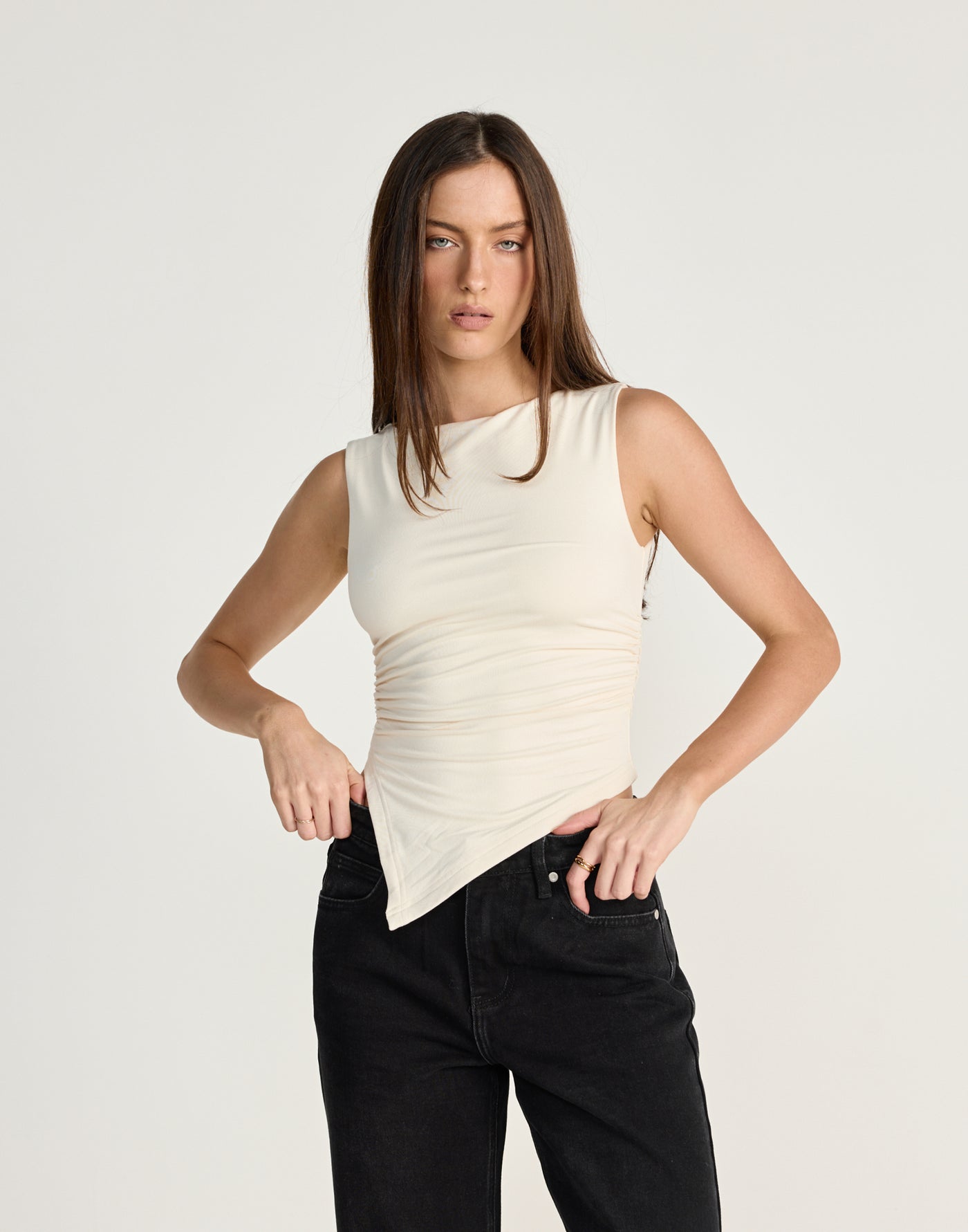 Harvest Top (Oat) - CHARCOAL EXCLUSIVE - Sleeveless tank style top with asymmetrical hemline - Women's Top - Charcoal Clothing