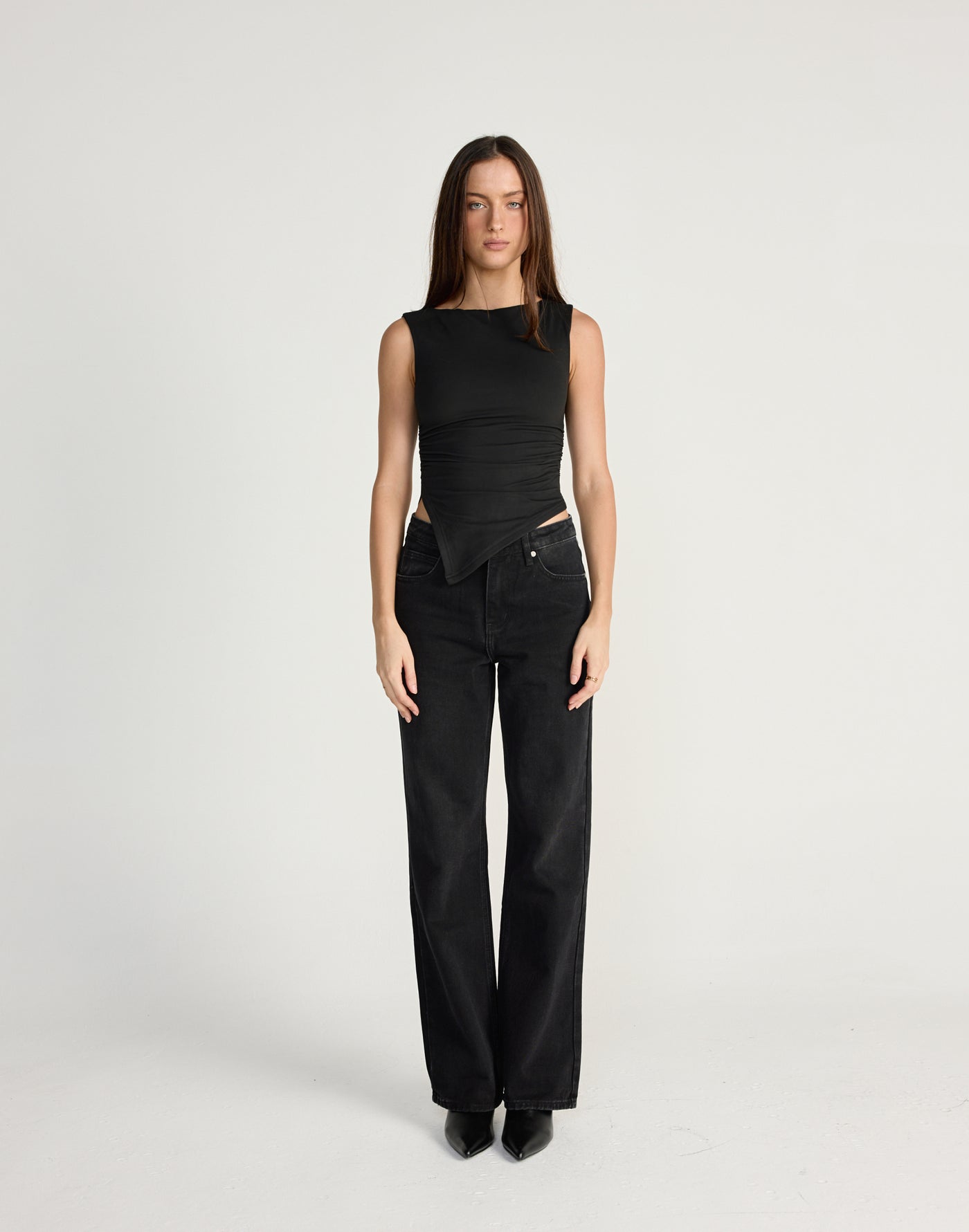 Harvest Top (Black) - CHARCOAL EXCLUSIVE - Sleeveless tank style top with asymmetrical hemline - Women's Top - Charcoal Clothing
