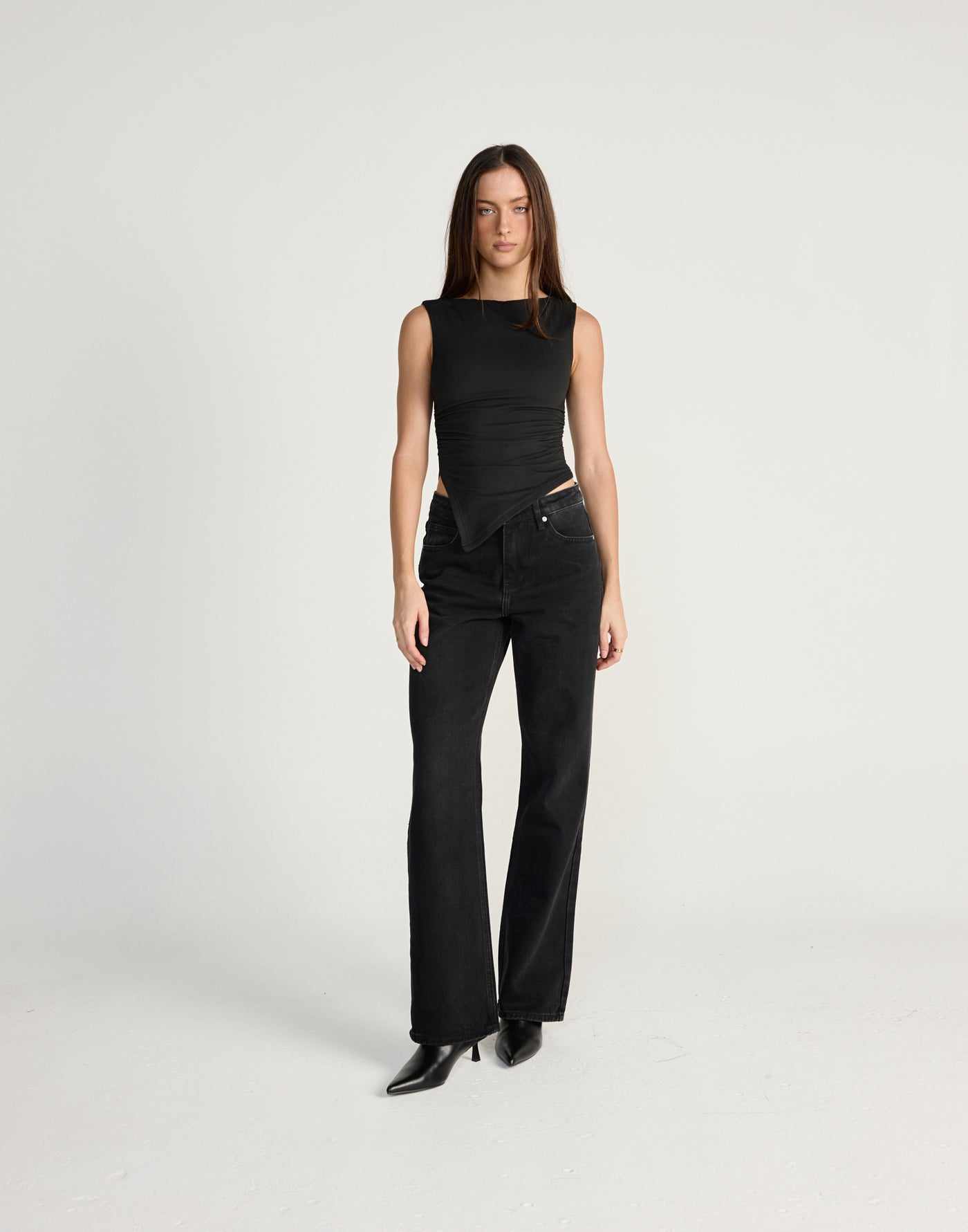 Harvest Top (Black) - CHARCOAL EXCLUSIVE - Sleeveless tank style top with asymmetrical hemline - Women's Top - Charcoal Clothing