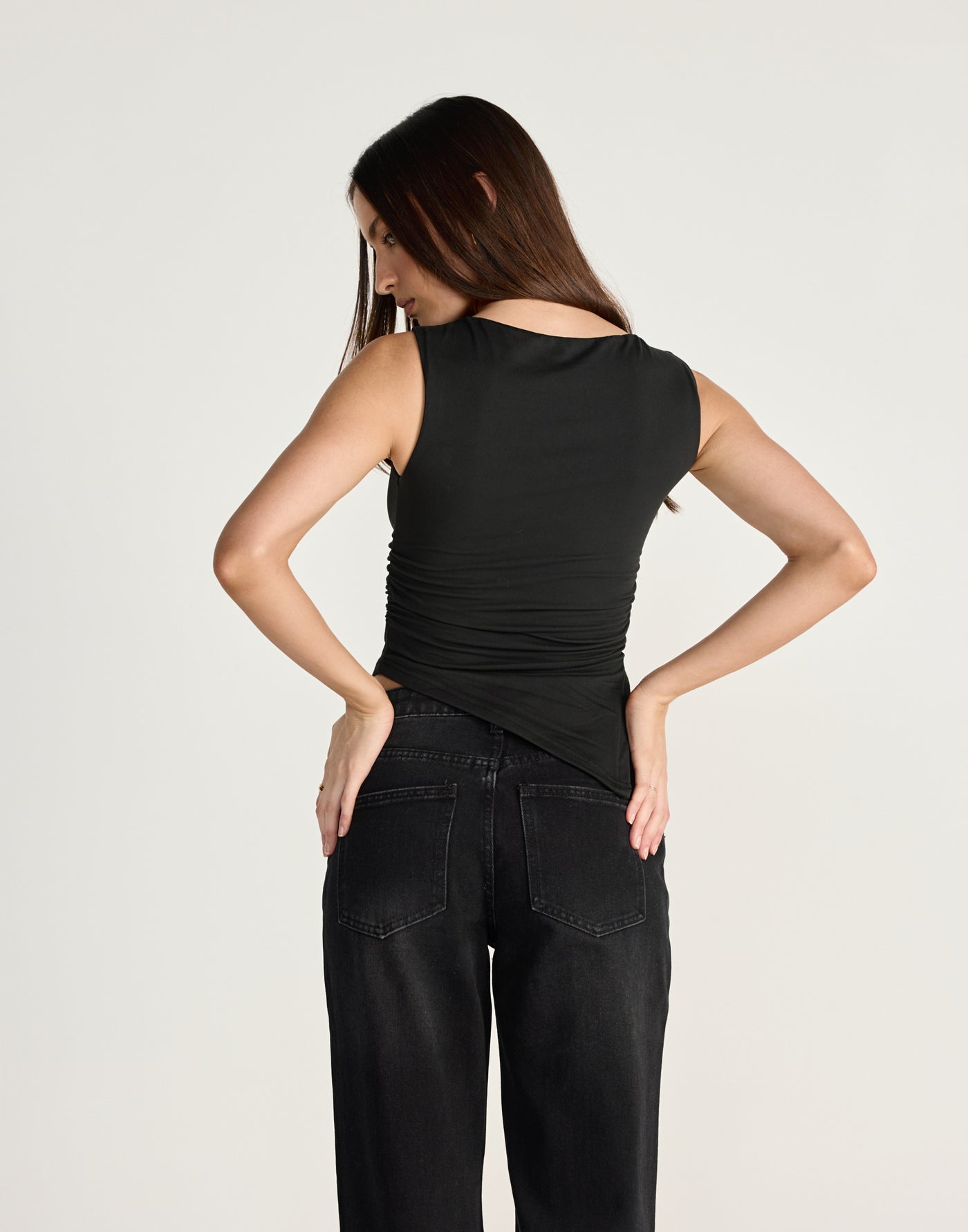 Harvest Top (Black) - CHARCOAL EXCLUSIVE - Sleeveless tank style top with asymmetrical hemline - Women's Top - Charcoal Clothing