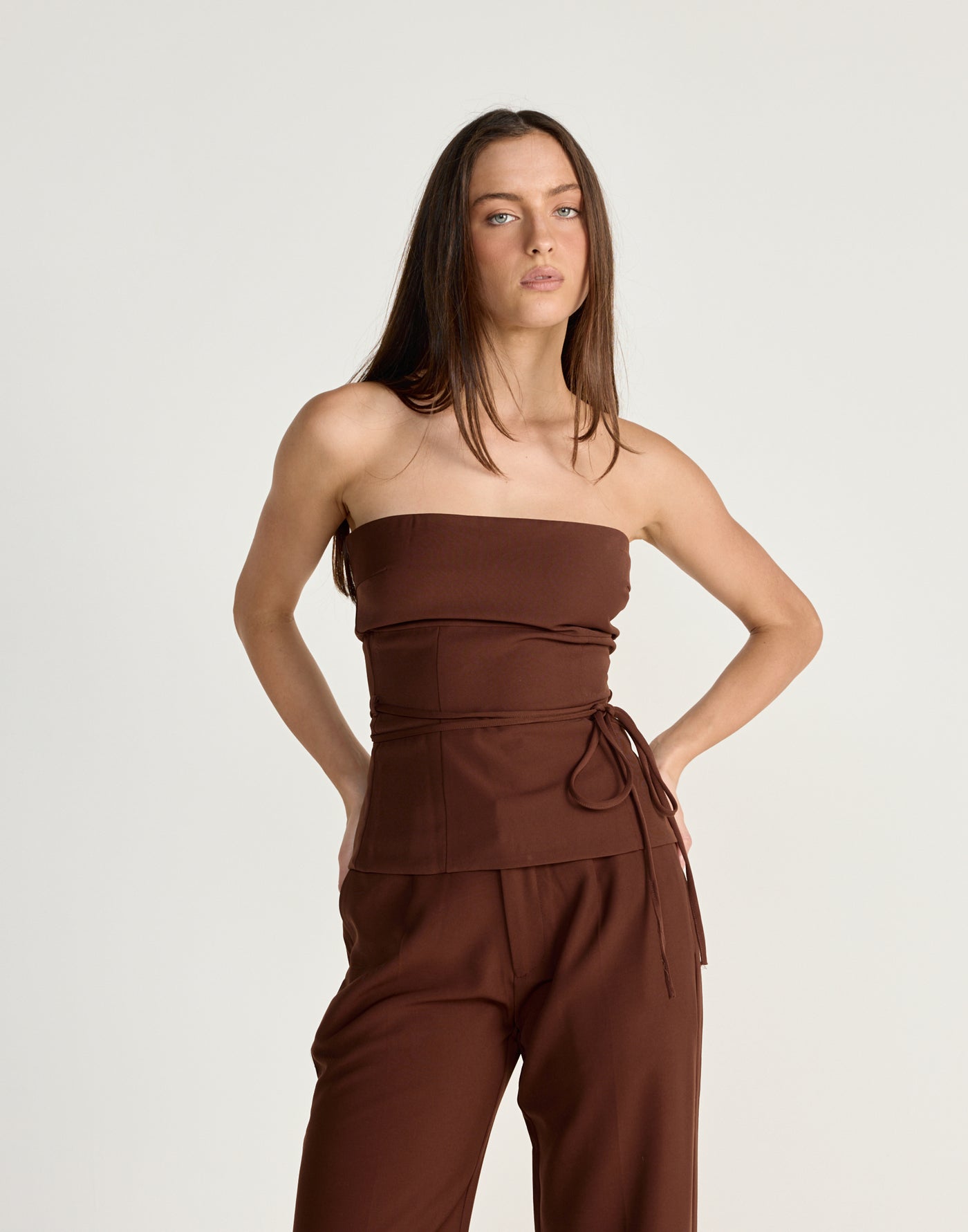 Flint Top (Brick) - CHARCOAL EXCLUSIVE - Strapless top with adjustable waist tie - Women's Top - Charcoal Clothing