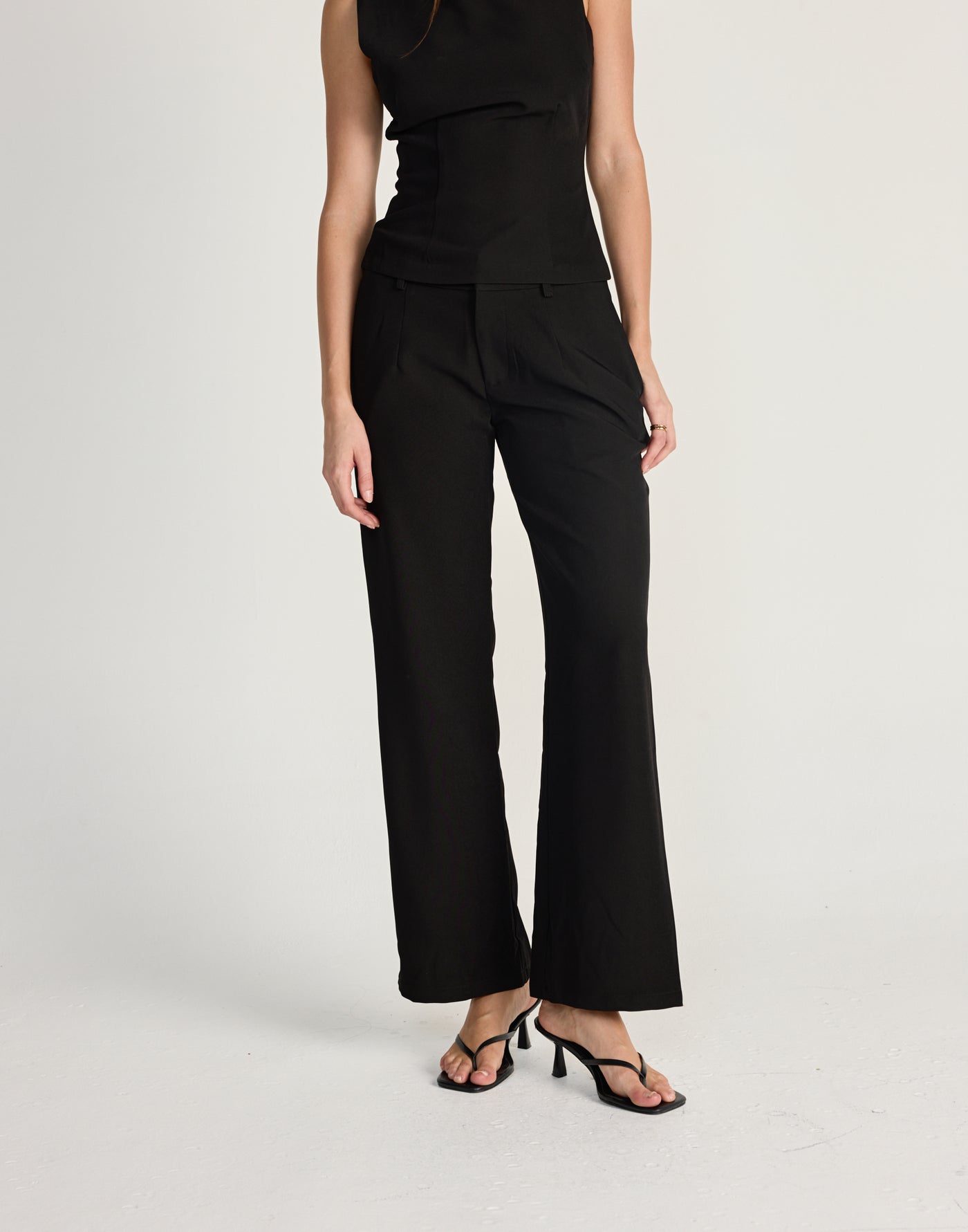 Tanner Pants (Black) - CHARCOAL EXCLUSIVE - Low to mid waisted pants with pockets and slightly wide leg design - Women's Pants - Charcoal Clothing