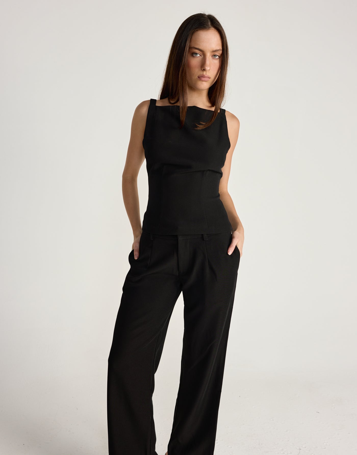 Tanner Top (Black) - CHARCOAL EXCLUSIVE - High boat neckline design top with low back - Women's Top - Charcoal Clothing