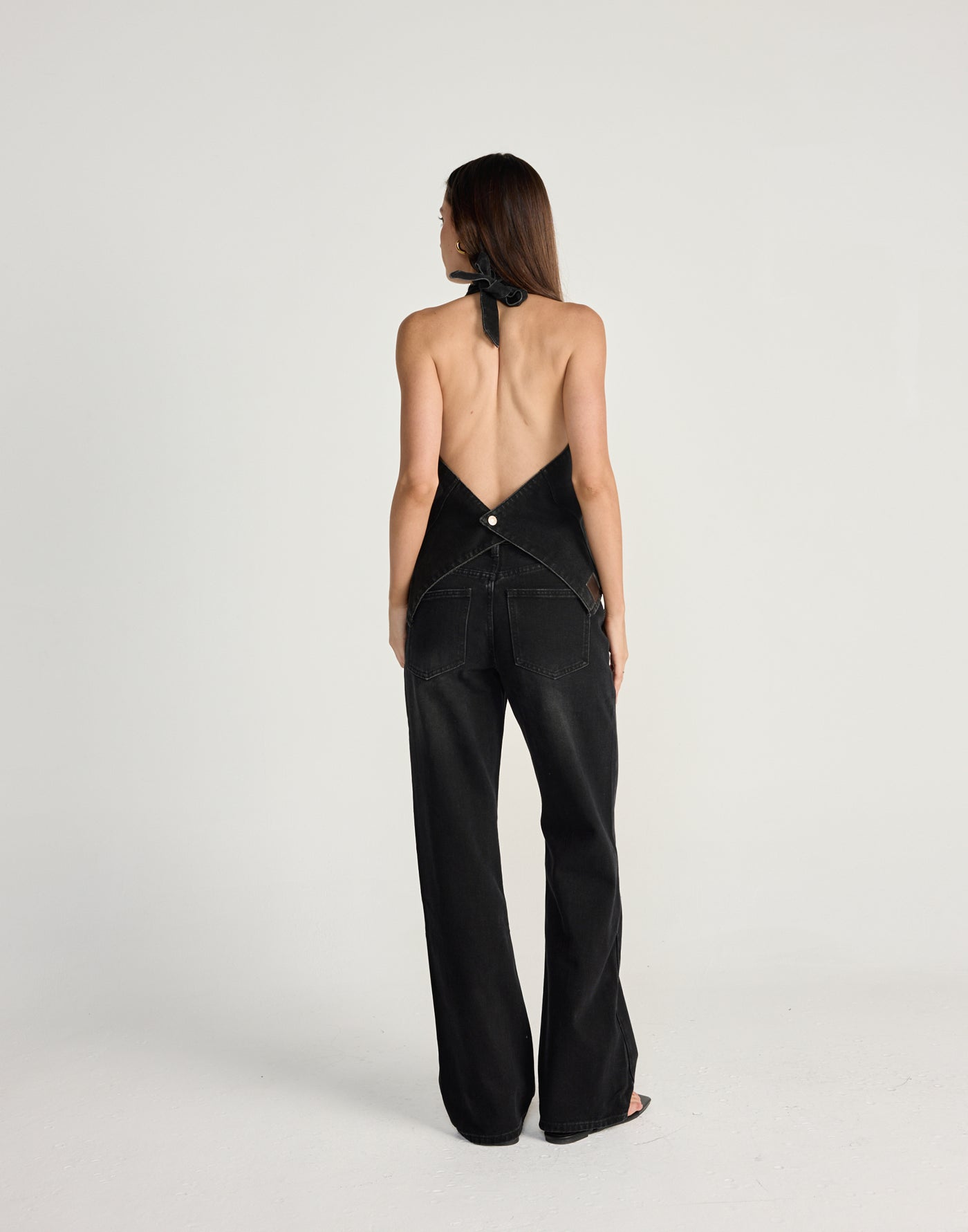 Elham Denim Top (Vintage Black) | CHARCOAL Exclusive - Denim halter neck top with adjustable tie up back - Women's Top - Charcoal Clothing