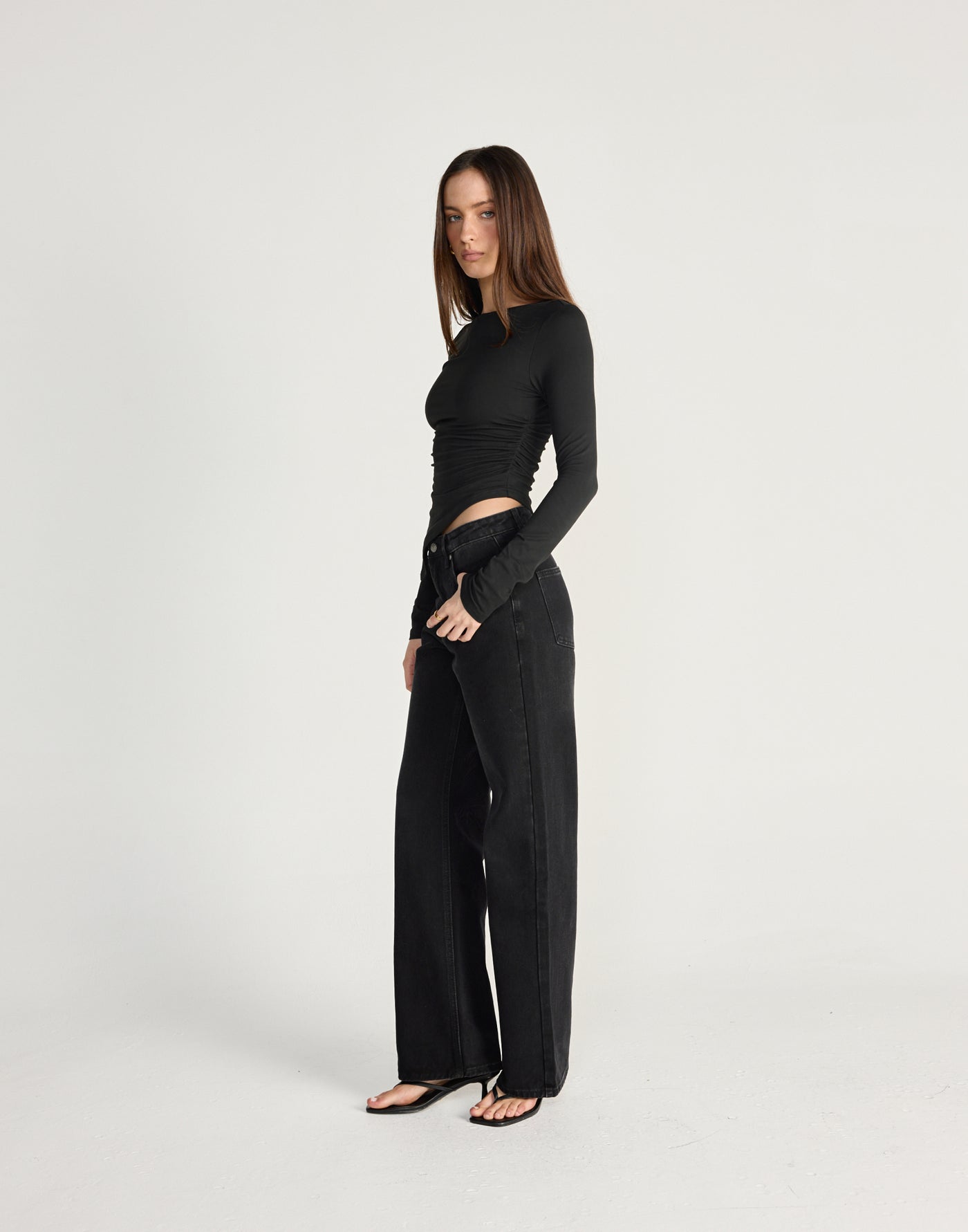 Harvest Long Sleeve Top (Black) - CHARCOAL EXCLUSIVE - Long sleeve top with asymmetrical hemline - Women's Top - Charcoal Clothing