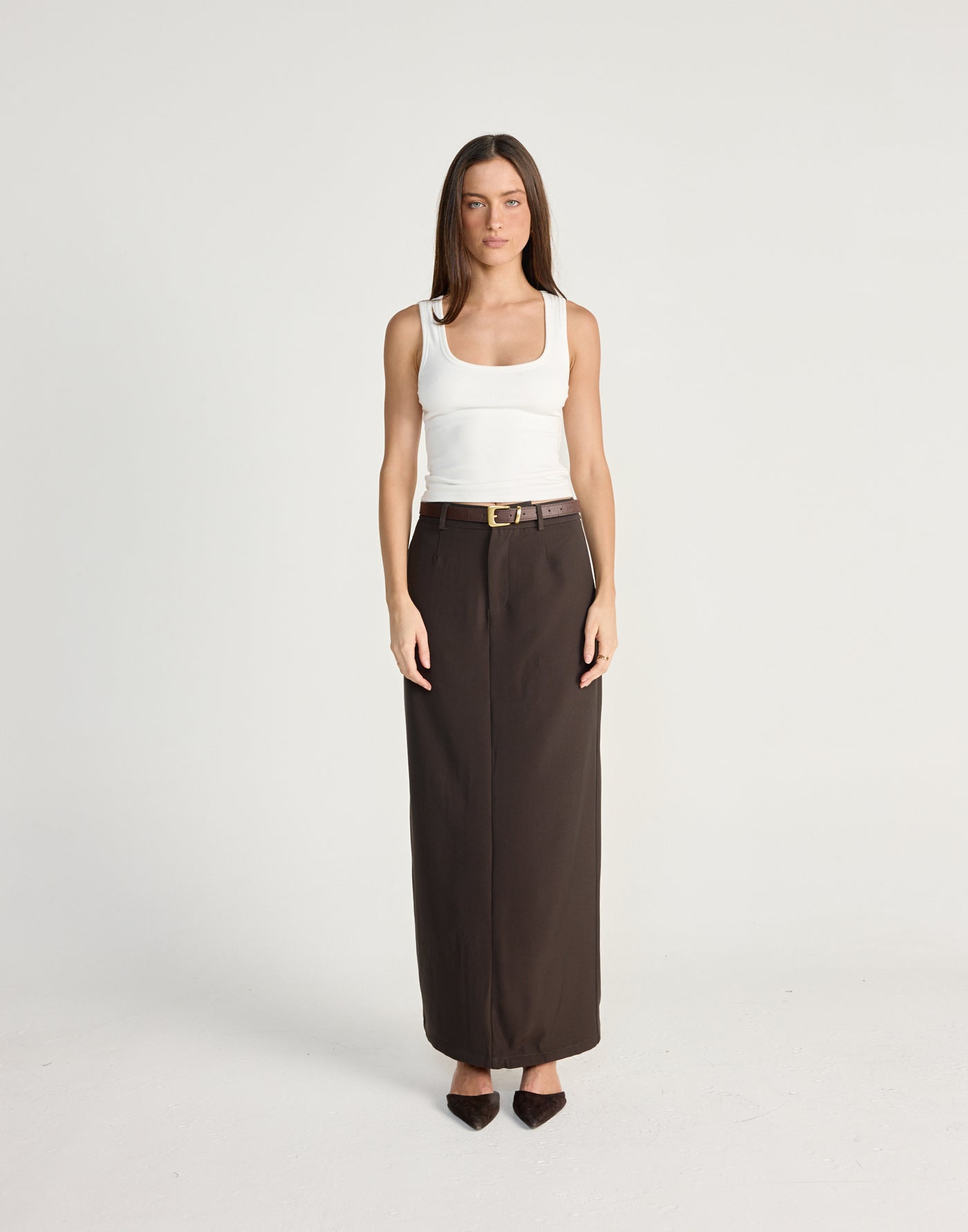 Elwood Maxi Skrt (Chocolate) - CHARCOAL CLOTHING - Suiting style maxi skirt - Women's Skirt - Charcoal Clothing