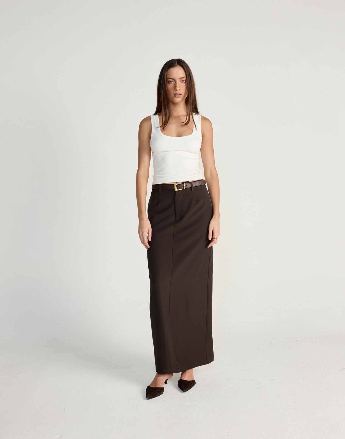 Elwood Maxi Skrt (Chocolate) - CHARCOAL CLOTHING - Suiting style maxi skirt - Women's Skirt - Charcoal Clothing