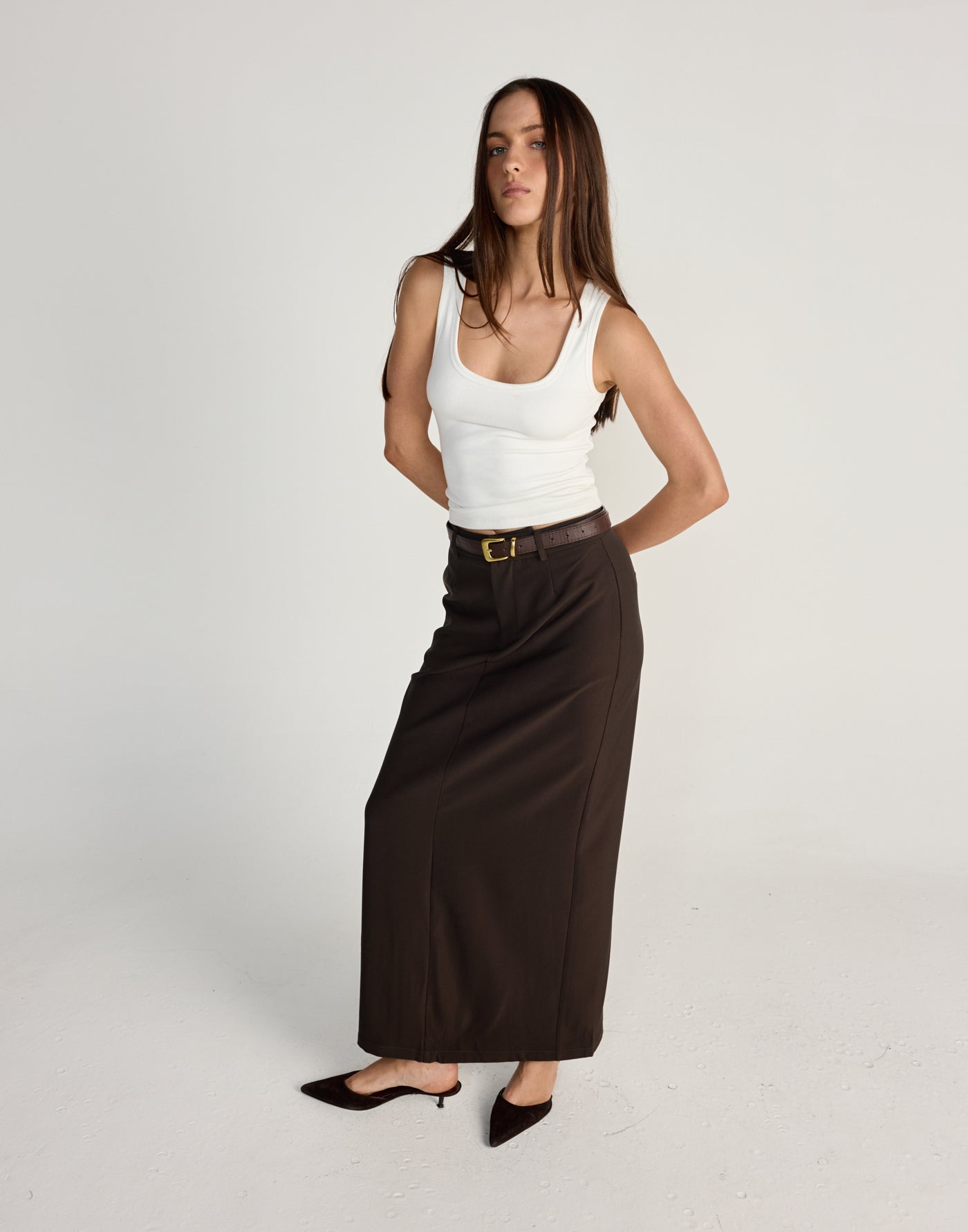 Elwood Maxi Skrt (Chocolate) - CHARCOAL CLOTHING - Suiting style maxi skirt - Women's Skirt - Charcoal Clothing