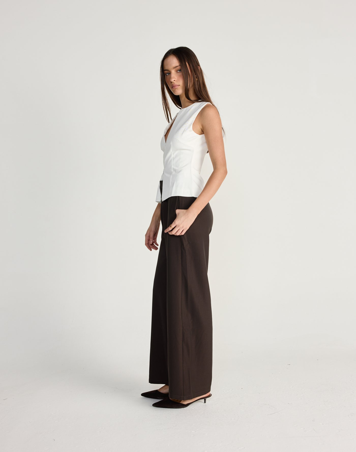 Everest Top (White) - CHARCOAL EXCLUSIVE - White top with boat neckline and front invisible zip - Women's Top - Charcoal Clothing