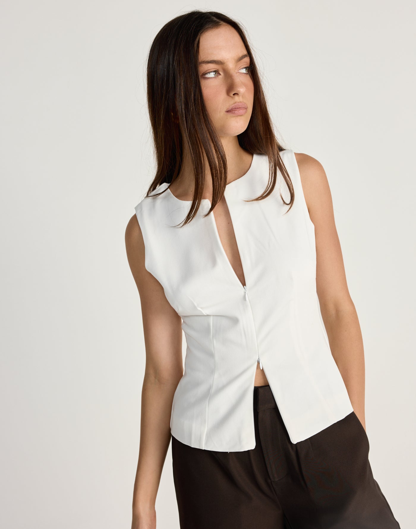 Everest Top (White) - CHARCOAL EXCLUSIVE - White top with boat neckline and front invisible zip - Women's Top - Charcoal Clothing