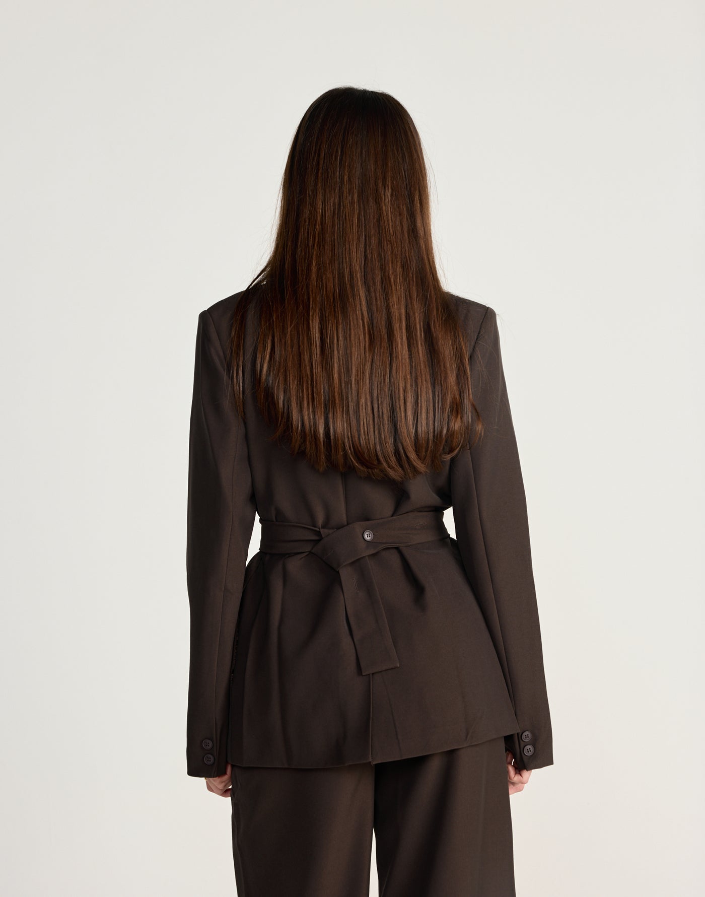 Elwood Blazer (Chocolate) - CHARCOAL EXCLUSIVE - V-neck collared blazer with adjustable tie - Women's Outerwear - Charcoal Clothing