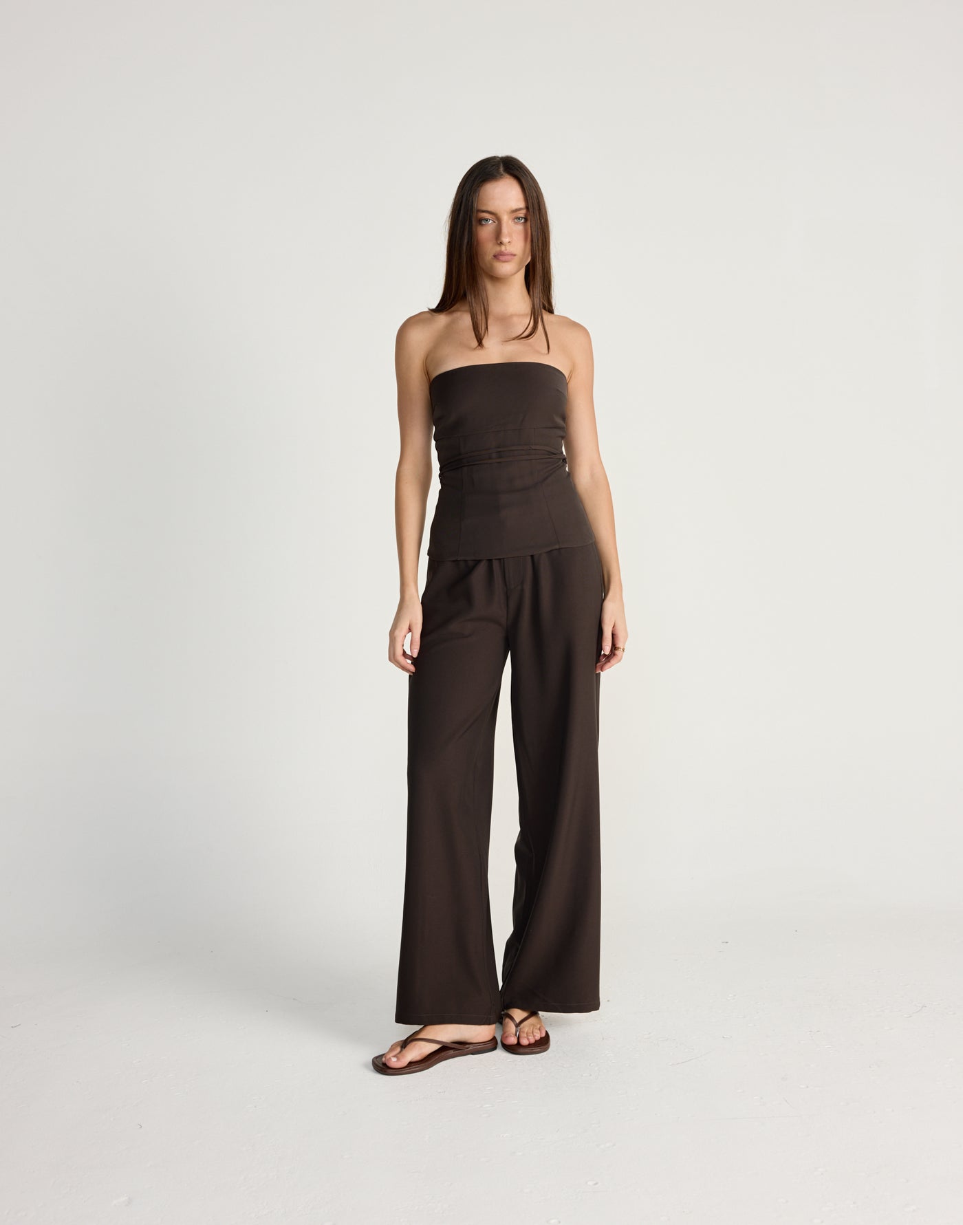 Flint Top (Chocolate) - CHARCOAL EXCLUSIVE - Strapless top with adjustable waist tie - Women's Top - Charcoal Clothing