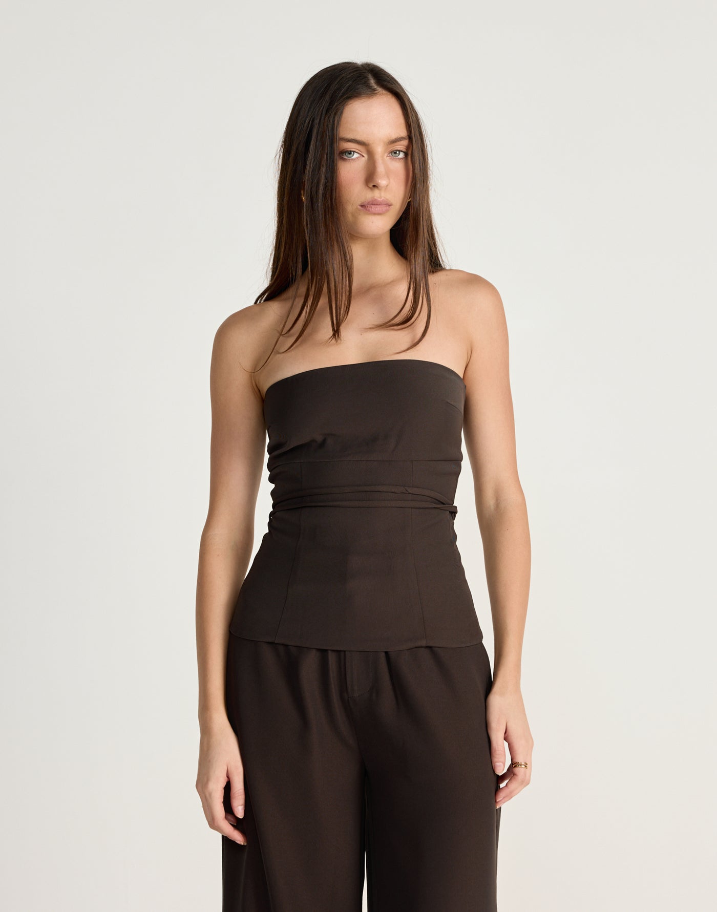 Flint Top (Chocolate) - CHARCOAL EXCLUSIVE - Strapless top with adjustable waist tie - Women's Top - Charcoal Clothing