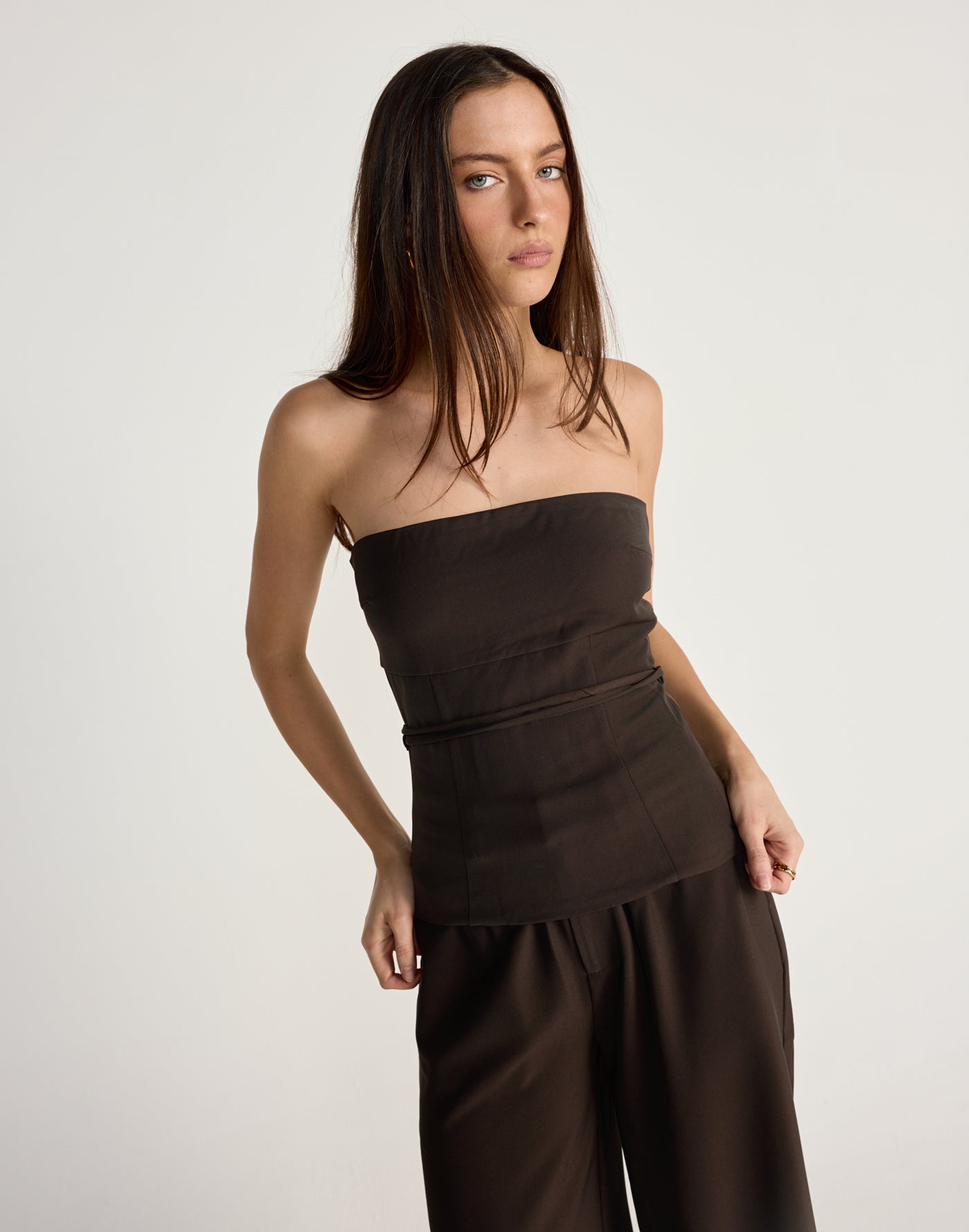 Flint Top (Chocolate) - CHARCOAL EXCLUSIVE - Strapless top with adjustable waist tie - Women's Top - Charcoal Clothing