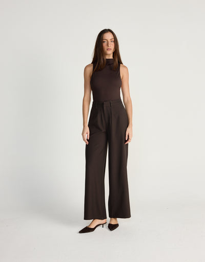 Oren Bodysuit (Chocolate) - CHARCOAL EXCLUSIVE - Mock neckline bodysuit with low cut arm holes - Women's Top - Charcoal Clothing