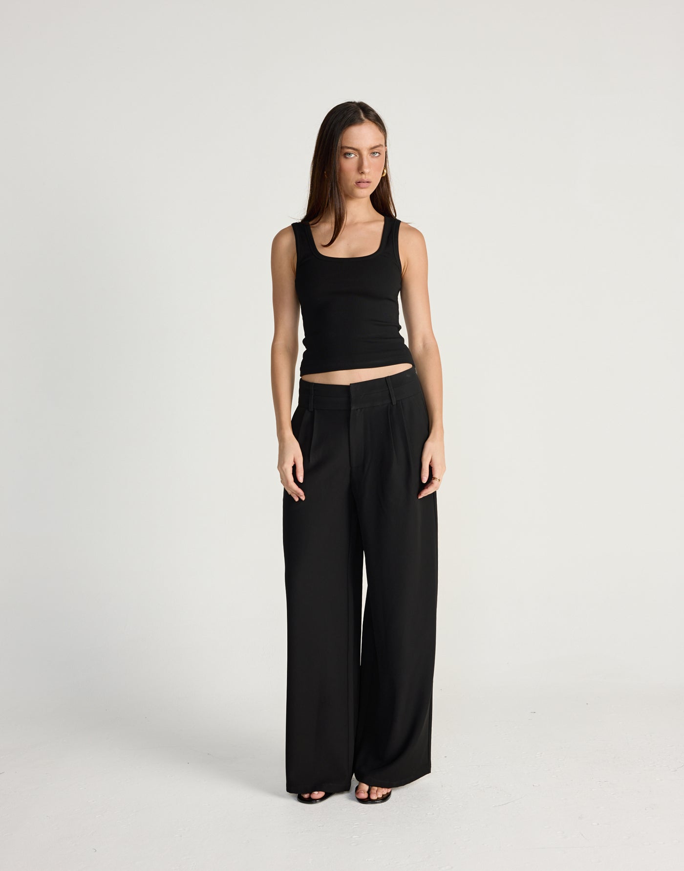 Aster Pants (Black) - CHARCOAL EXCLUSIVE - Black high rise wide leg pants with a double belt looped waistband - Women's Pants - Charcoal Clothing