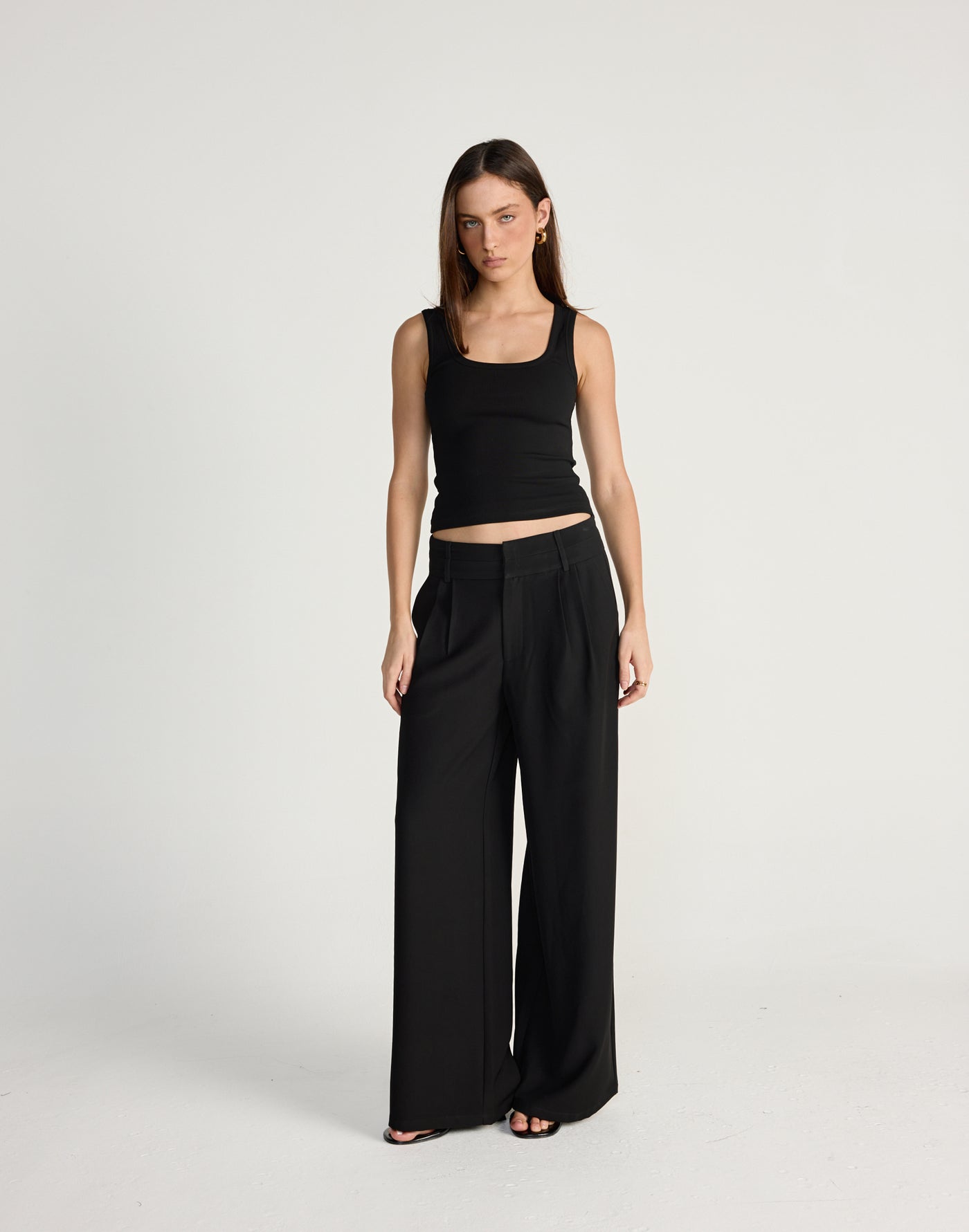 Aster Pants (Black) - CHARCOAL EXCLUSIVE - Black high rise wide leg pants with a double belt looped waistband - Women's Pants - Charcoal Clothing