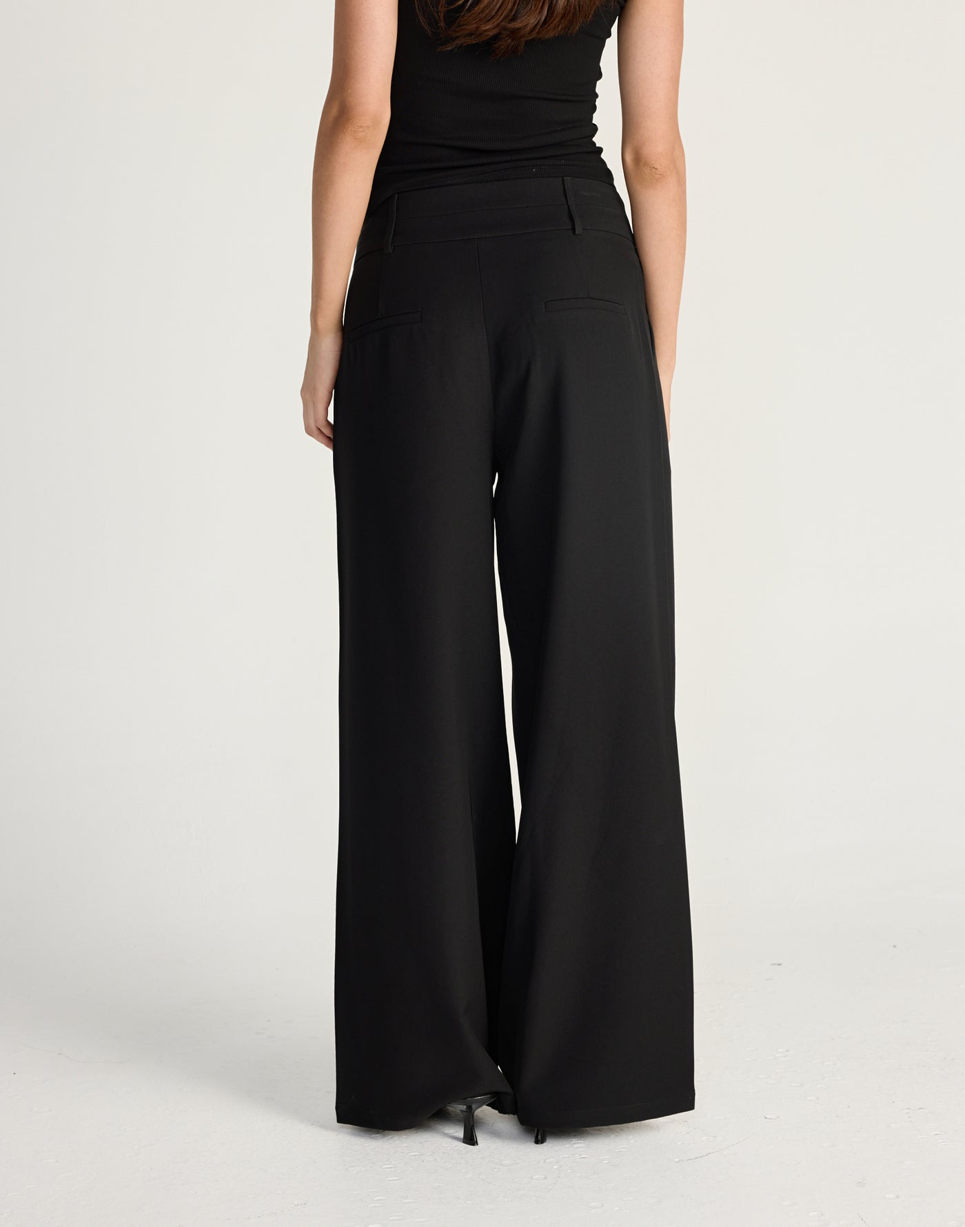 Aster Pants (Black) - CHARCOAL EXCLUSIVE - Black high rise wide leg pants with a double belt looped waistband - Women's Pants - Charcoal Clothing