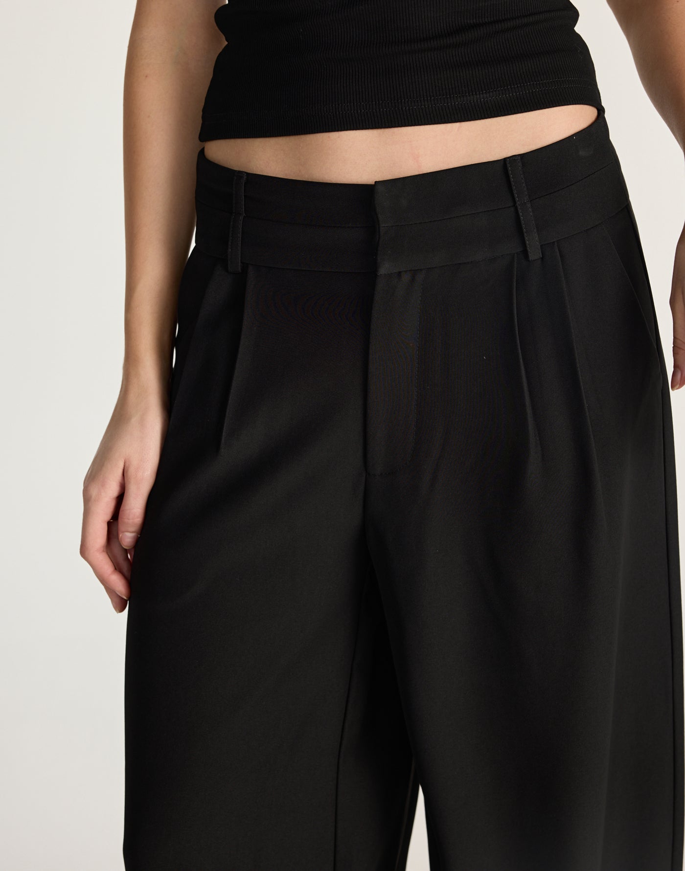 Aster Pants (Black) - CHARCOAL EXCLUSIVE - Black high rise wide leg pants with a double belt looped waistband - Women's Pants - Charcoal Clothing