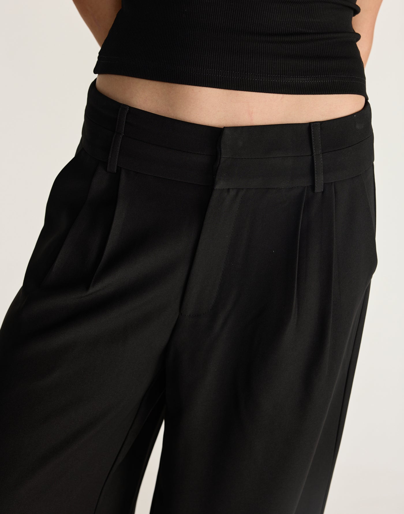 Aster Pants (Black) - CHARCOAL EXCLUSIVE - Black high rise wide leg pants with a double belt looped waistband - Women's Pants - Charcoal Clothing