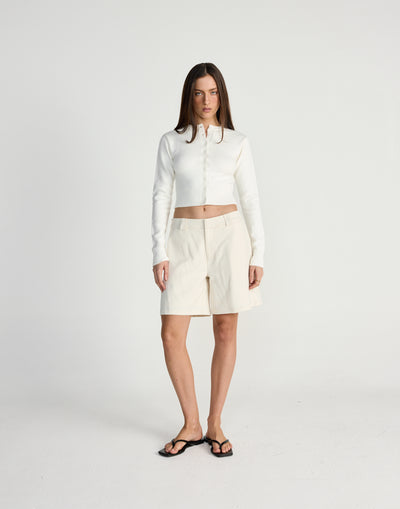 Fireside Top (Off White) - CHARCOAL EXCLUSIVE - Knit long sleeve top with button closure - Women's Top - Charcoal Clothing
