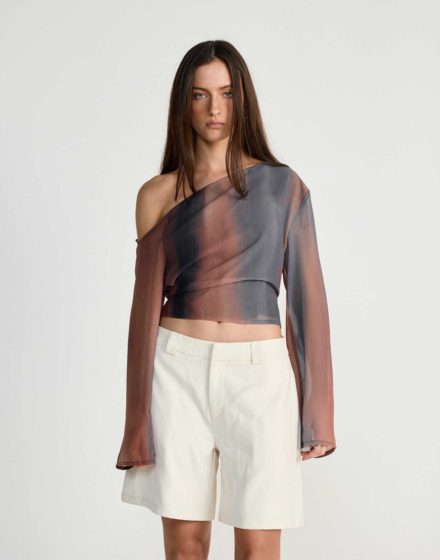 Hunter Top (Bittersweet) - CHARCOAL EXCLUSIVE - Off the shoulder long sleeve top with adjustable tie at back - Women's Top - Charcoal Clothing