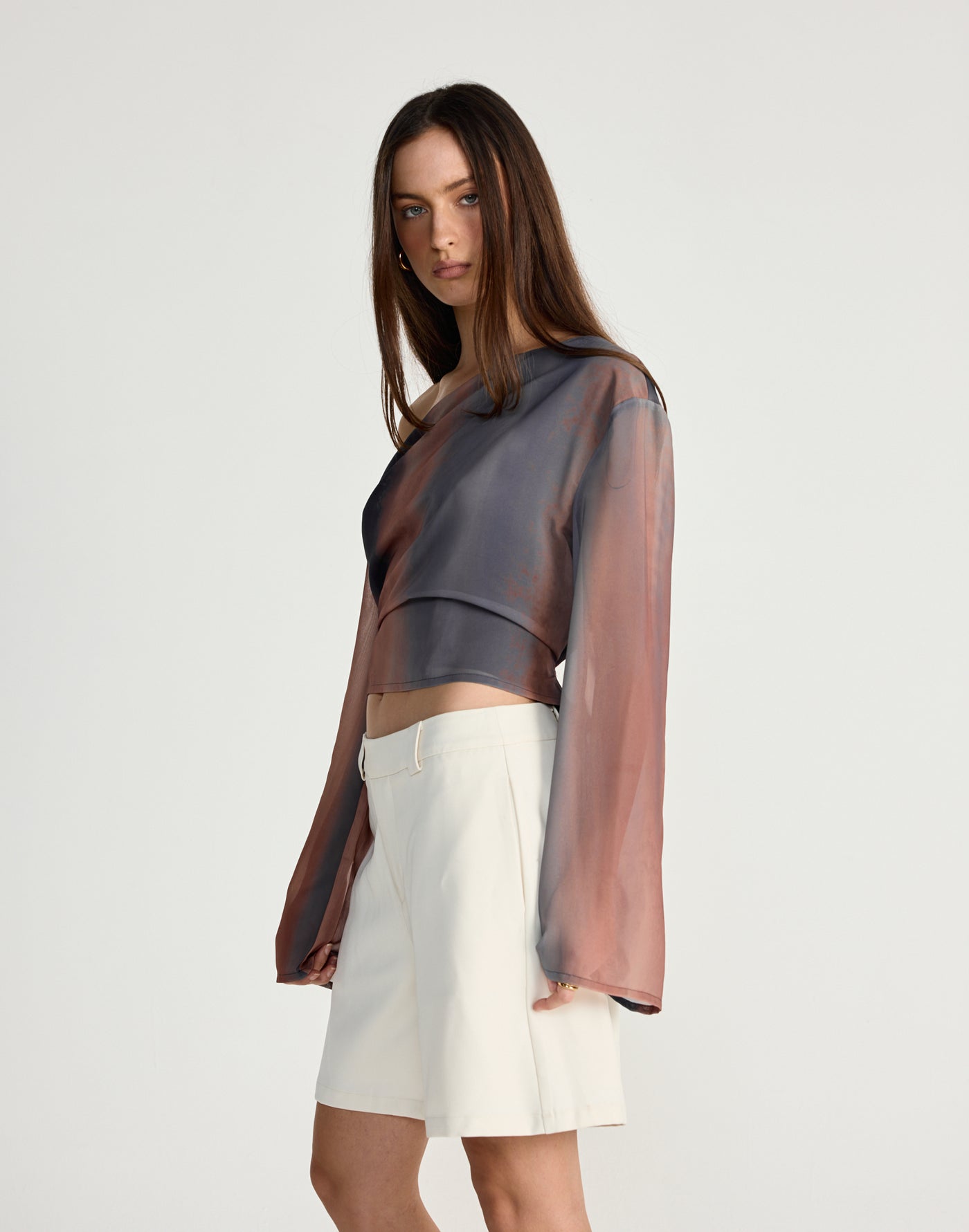 Hunter Top (Bittersweet) - CHARCOAL EXCLUSIVE - Off the shoulder long sleeve top with adjustable tie at back - Women's Top - Charcoal Clothing
